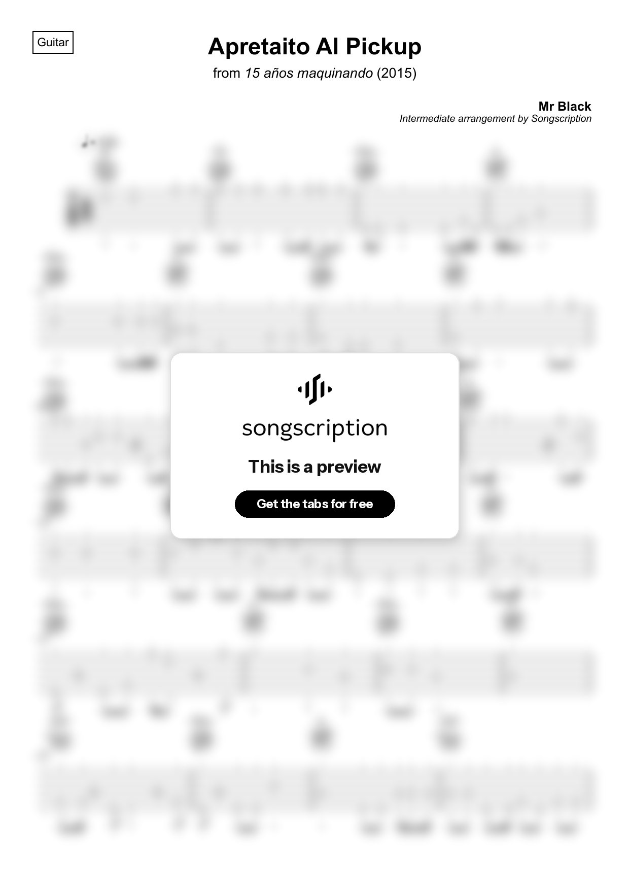 Intermediate Acoustic Guitar Tabs for "Apretaito Al Pickup" by Mr Black