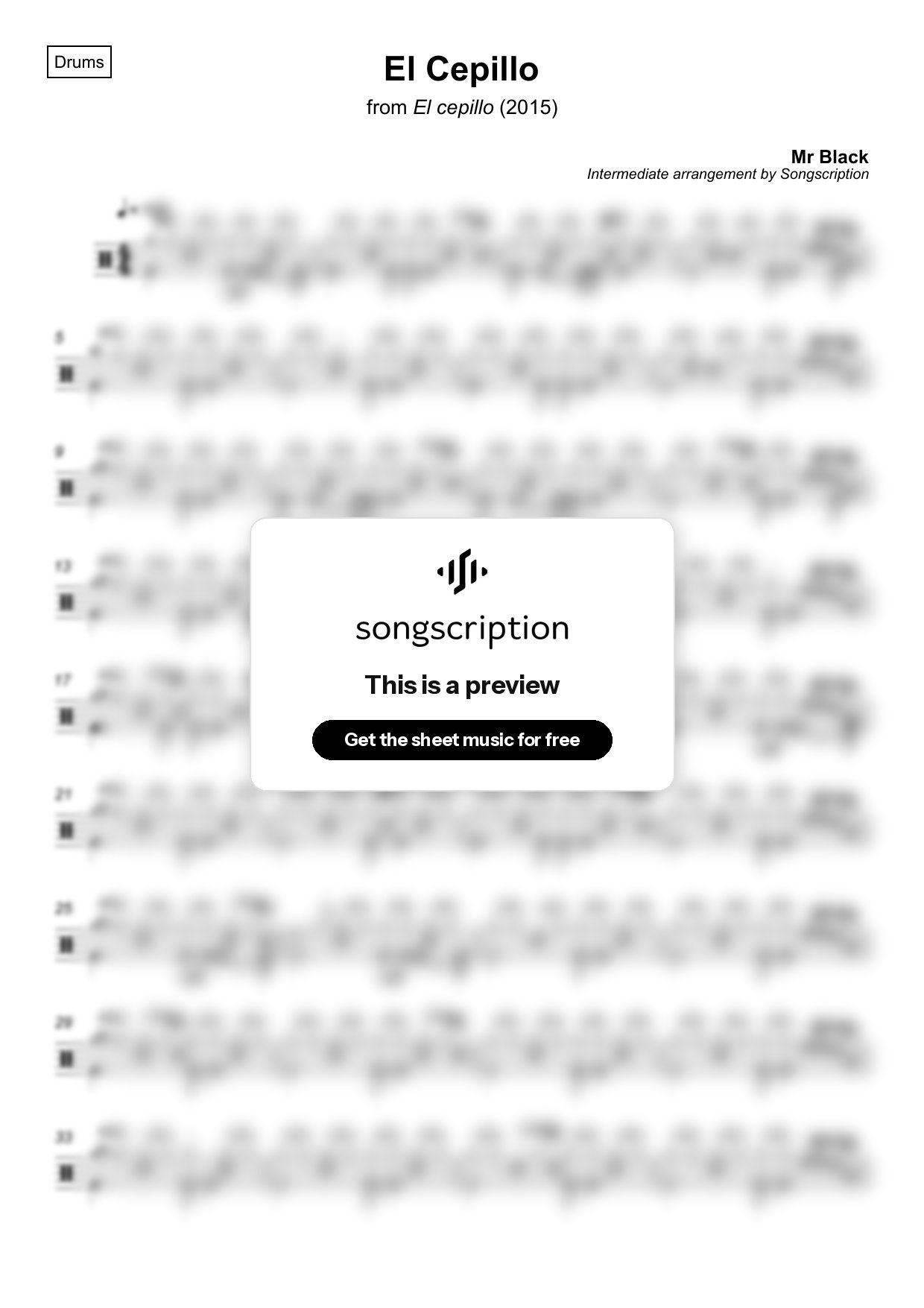 Intermediate Drums Sheet Music for "El Cepillo" by Mr Black