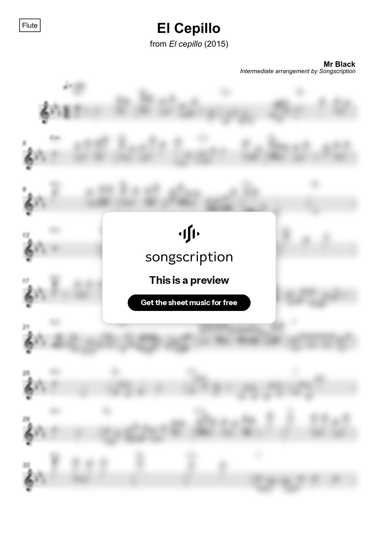 Intermediate Flute Sheet Music for "El Cepillo" by Mr Black
