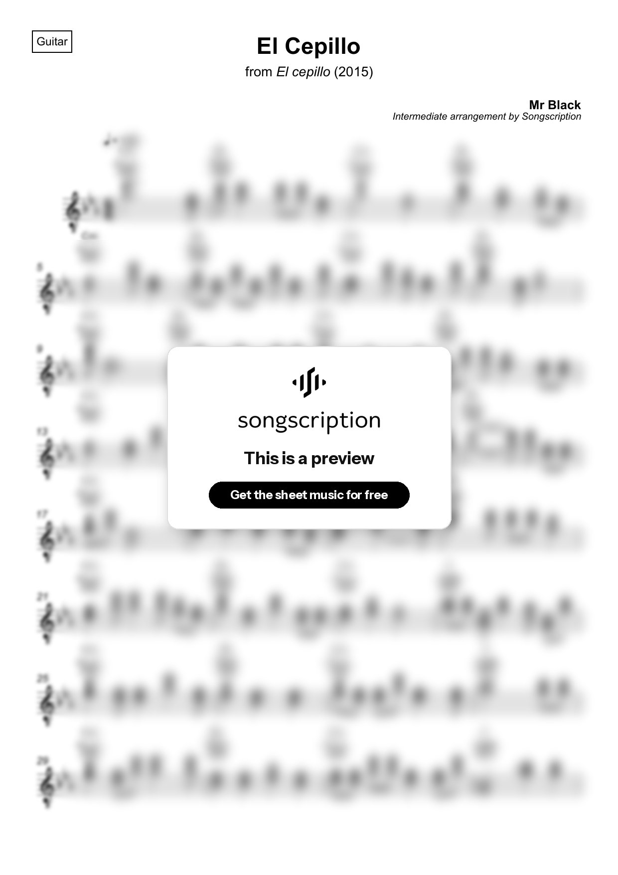 Intermediate Acoustic Guitar Sheet Music for "El Cepillo" by Mr Black