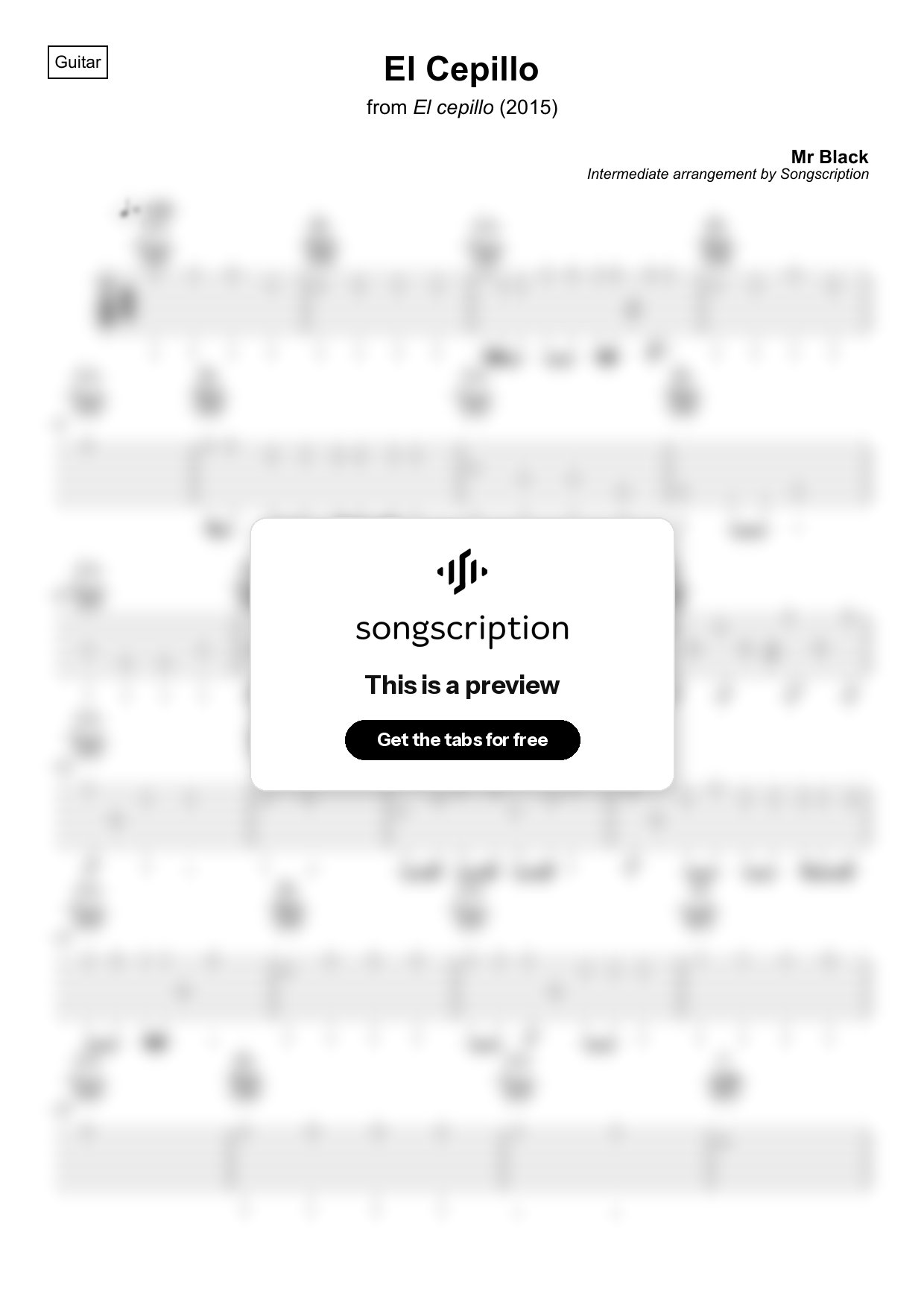 Intermediate Acoustic Guitar Tabs for "El Cepillo" by Mr Black