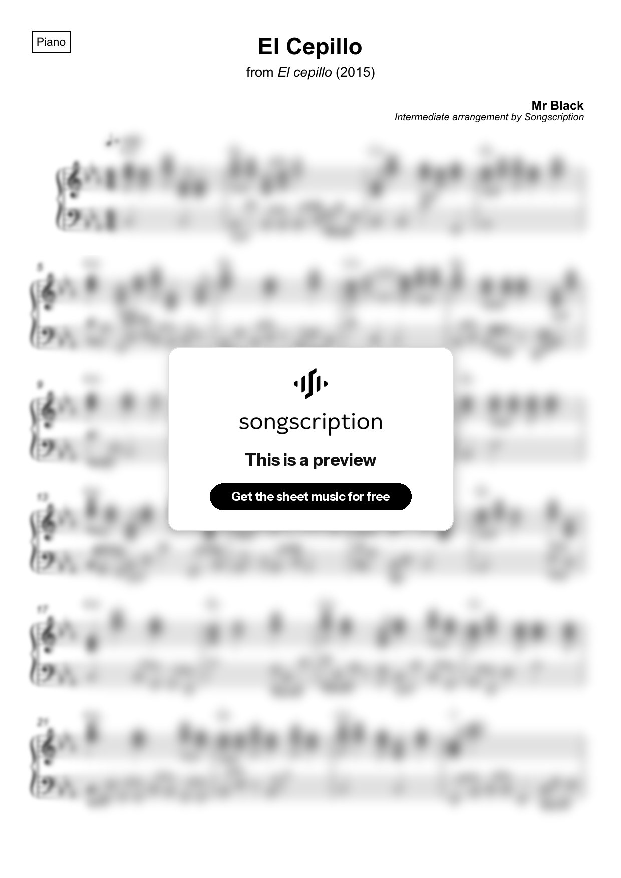 Intermediate Piano Sheet Music for "El Cepillo" by Mr Black