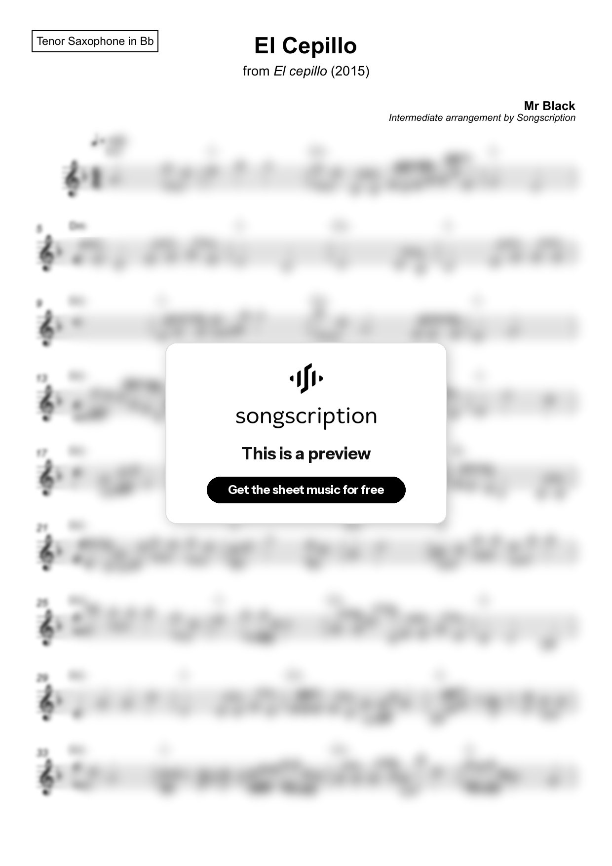 Intermediate Tenor Sax Sheet Music for "El Cepillo" by Mr Black