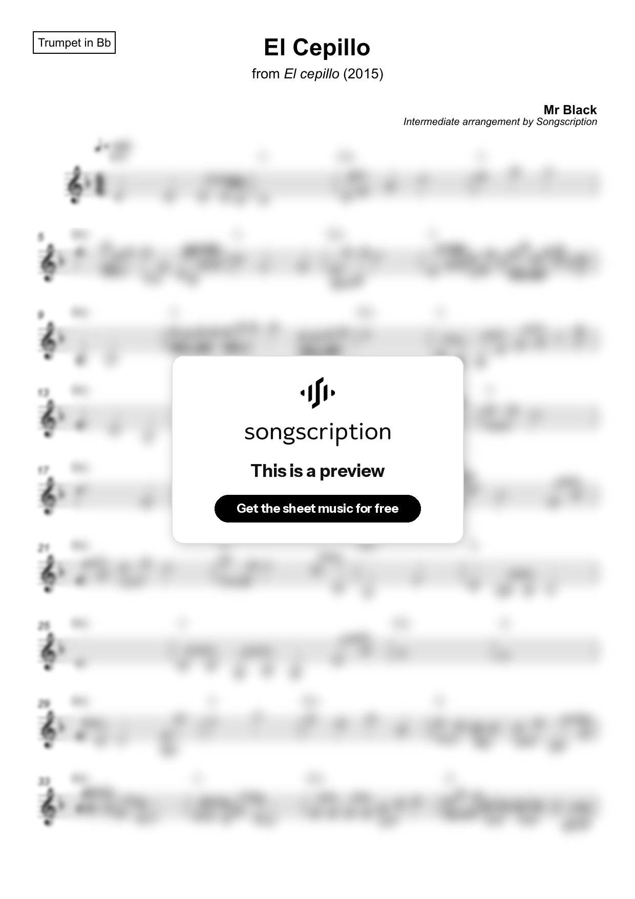 Intermediate Trumpet Sheet Music for "El Cepillo" by Mr Black