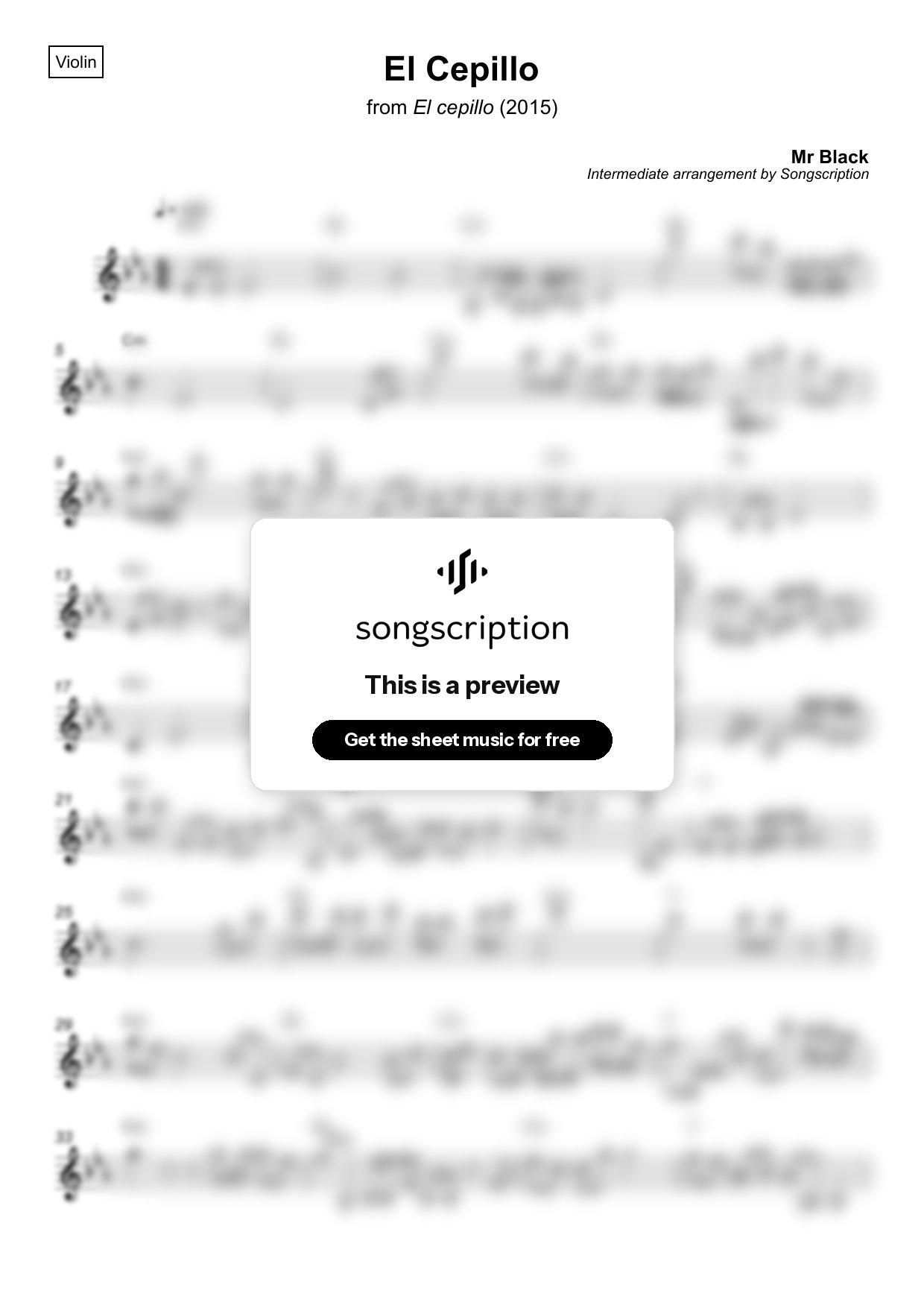 Intermediate Violin Sheet Music for "El Cepillo" by Mr Black