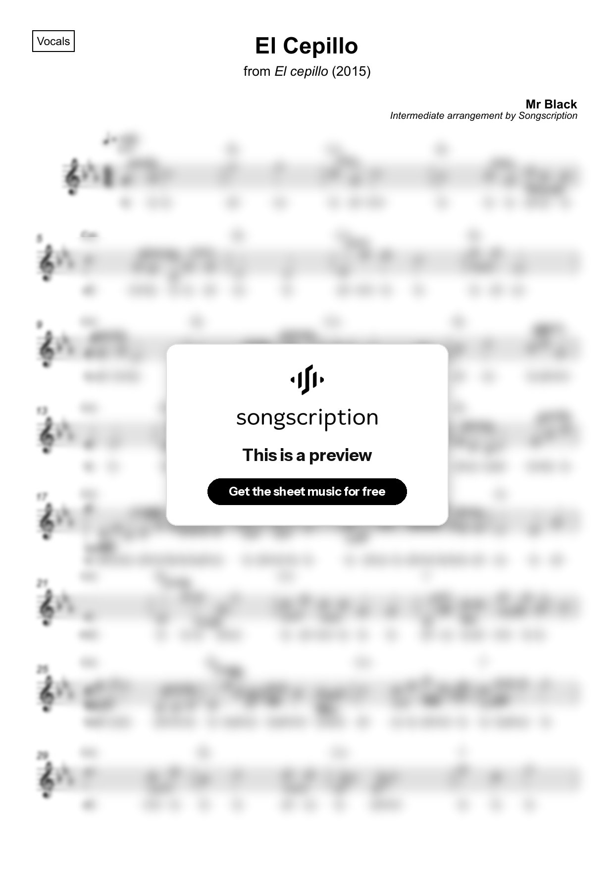 Intermediate Vocals Sheet Music for "El Cepillo" by Mr Black