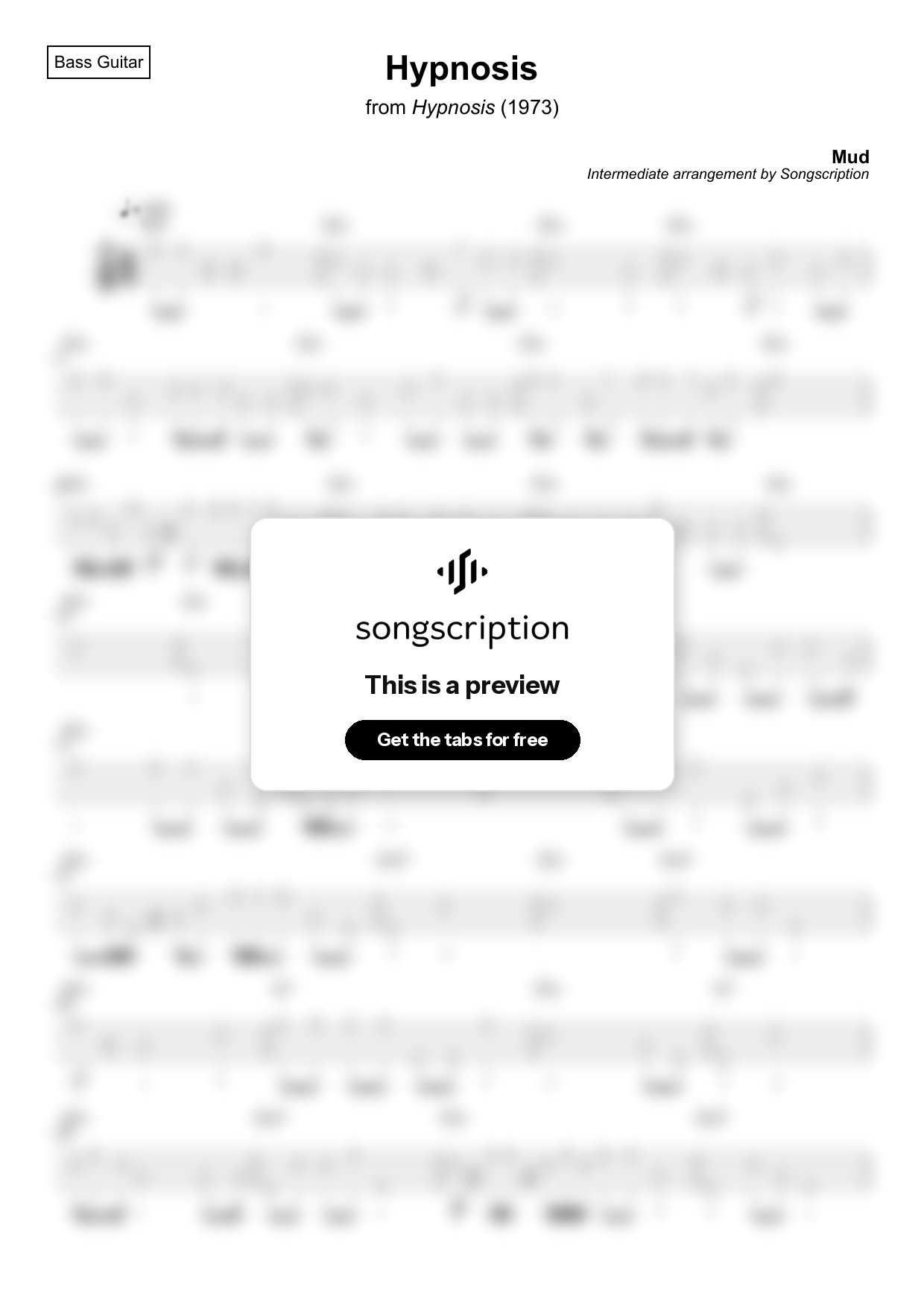 Intermediate Bass Guitar Tabs for "Hypnosis" by Mud