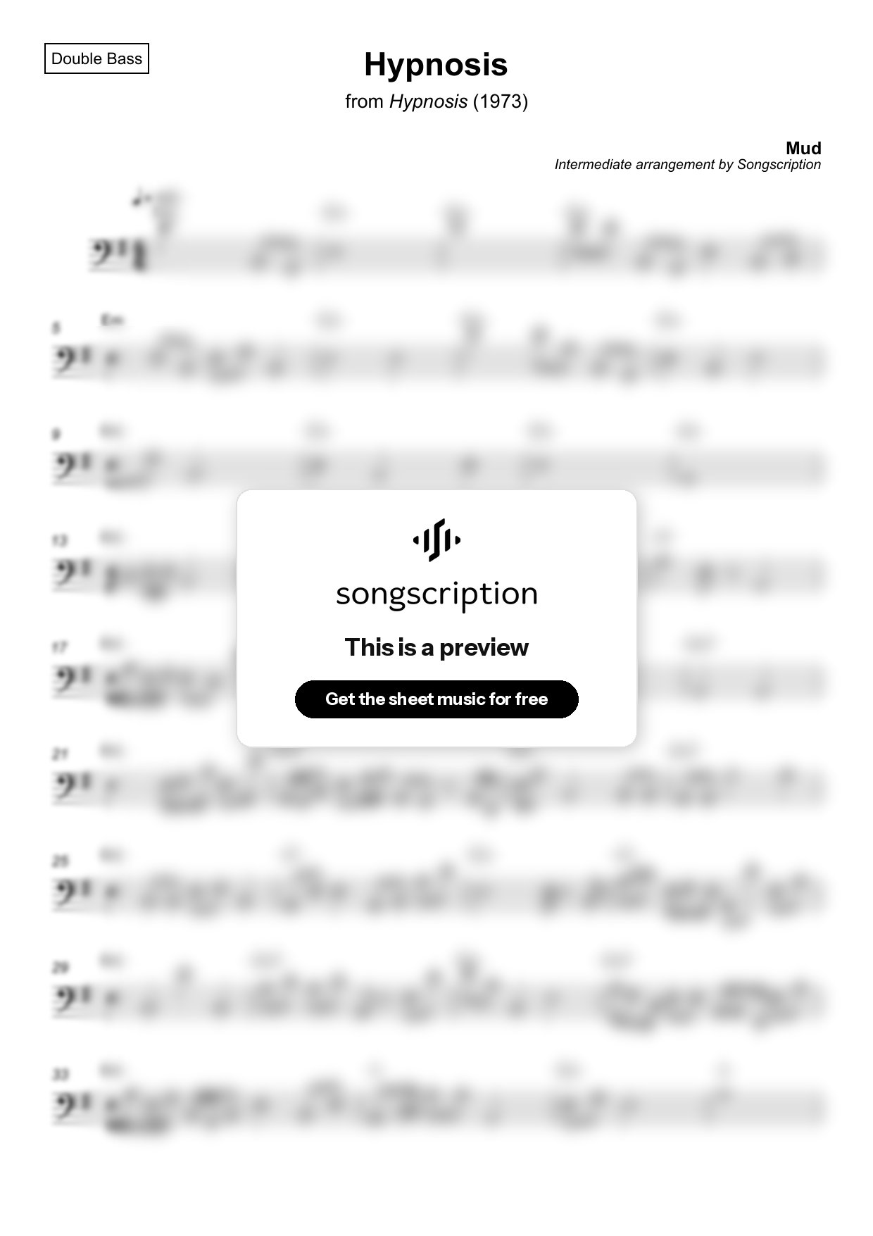 Intermediate Double Bass Sheet Music for "Hypnosis" by Mud