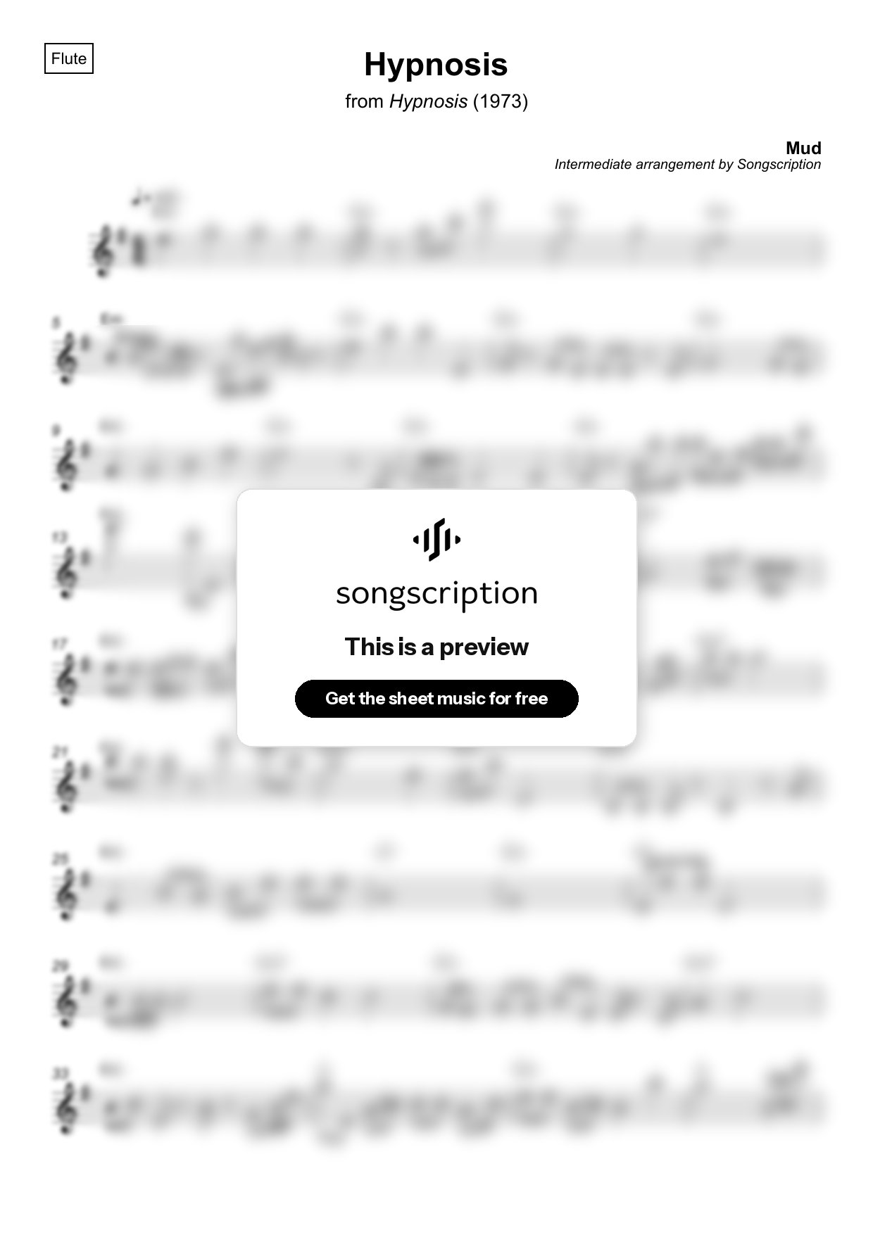 Intermediate Flute Sheet Music for "Hypnosis" by Mud
