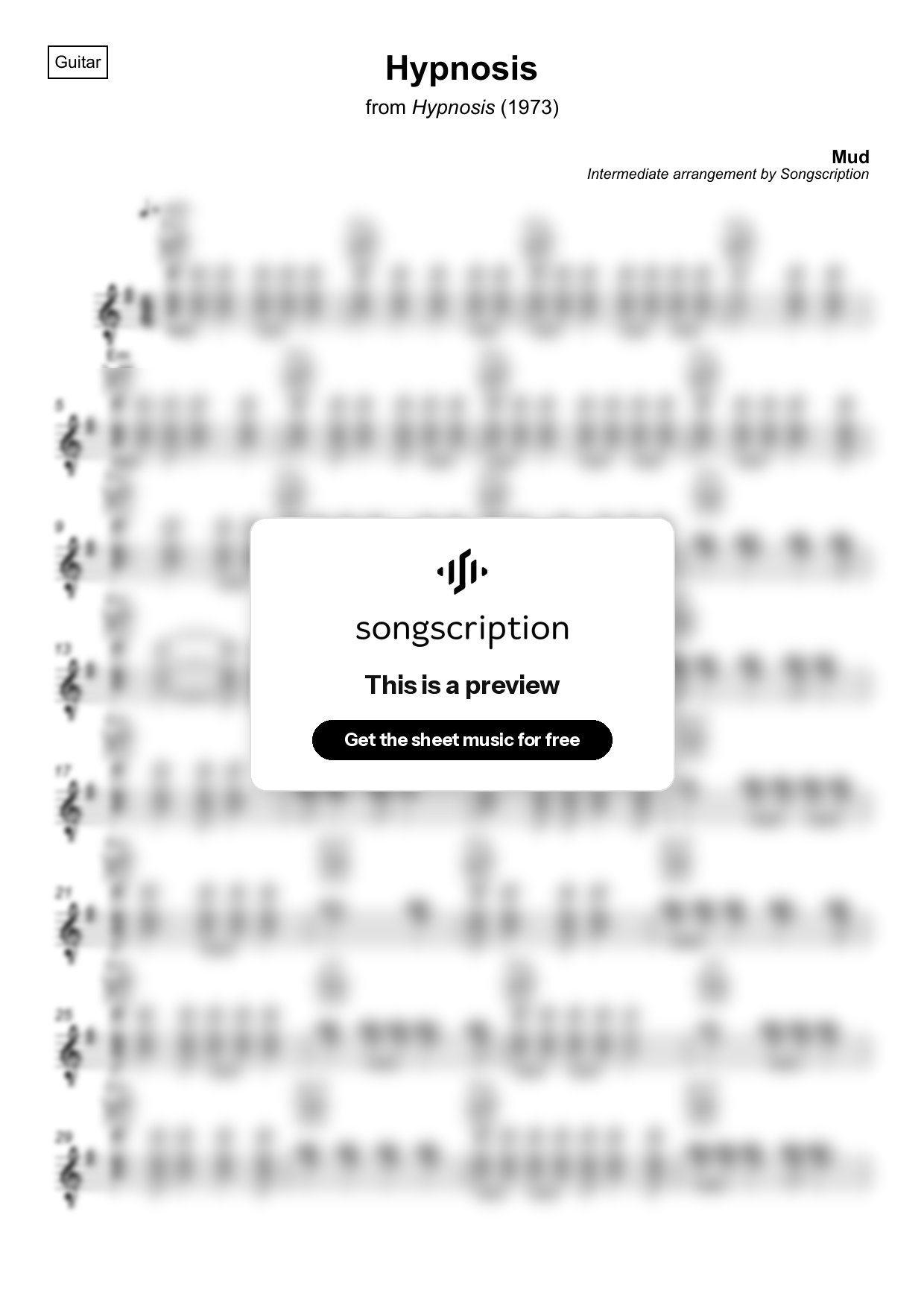 Intermediate Acoustic Guitar Sheet Music for "Hypnosis" by Mud