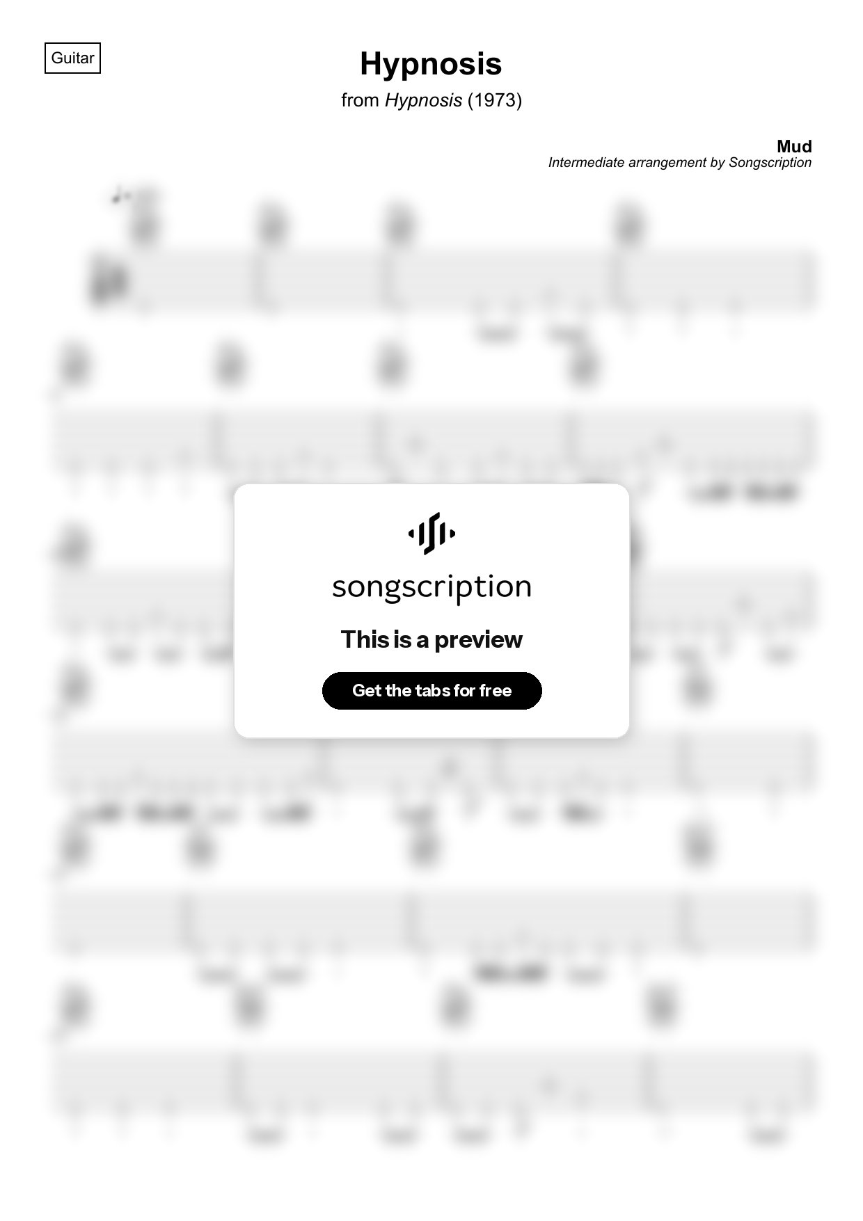 Intermediate Acoustic Guitar Tabs for "Hypnosis" by Mud