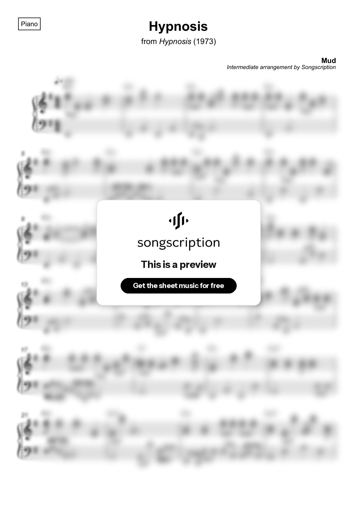 Intermediate Piano Sheet Music for "Hypnosis" by Mud
