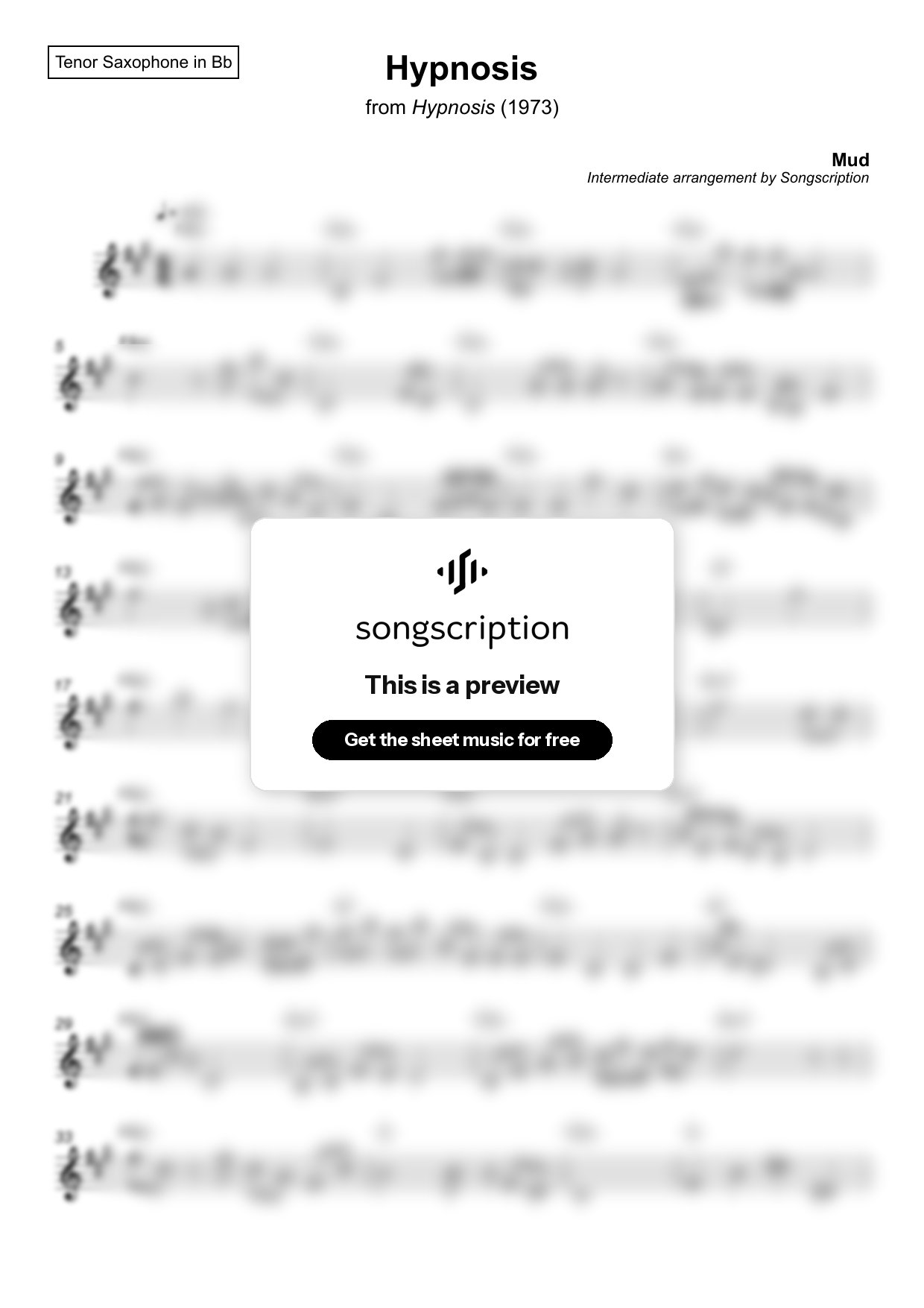 Intermediate Tenor Sax Sheet Music for "Hypnosis" by Mud