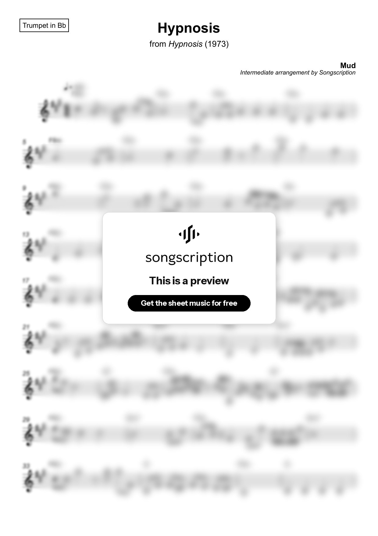 Intermediate Trumpet Sheet Music for "Hypnosis" by Mud