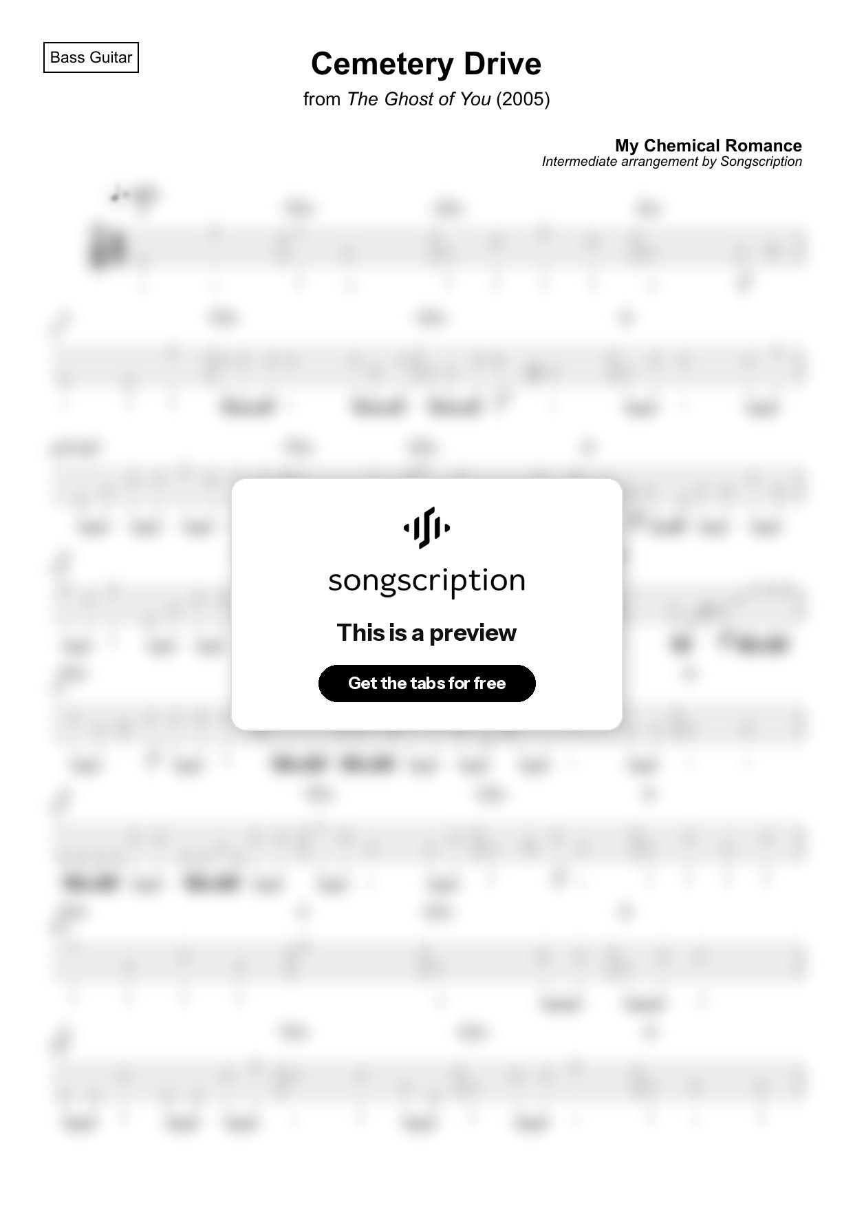 Intermediate Bass Guitar Tabs for "Cemetery Drive" by My Chemical Romance