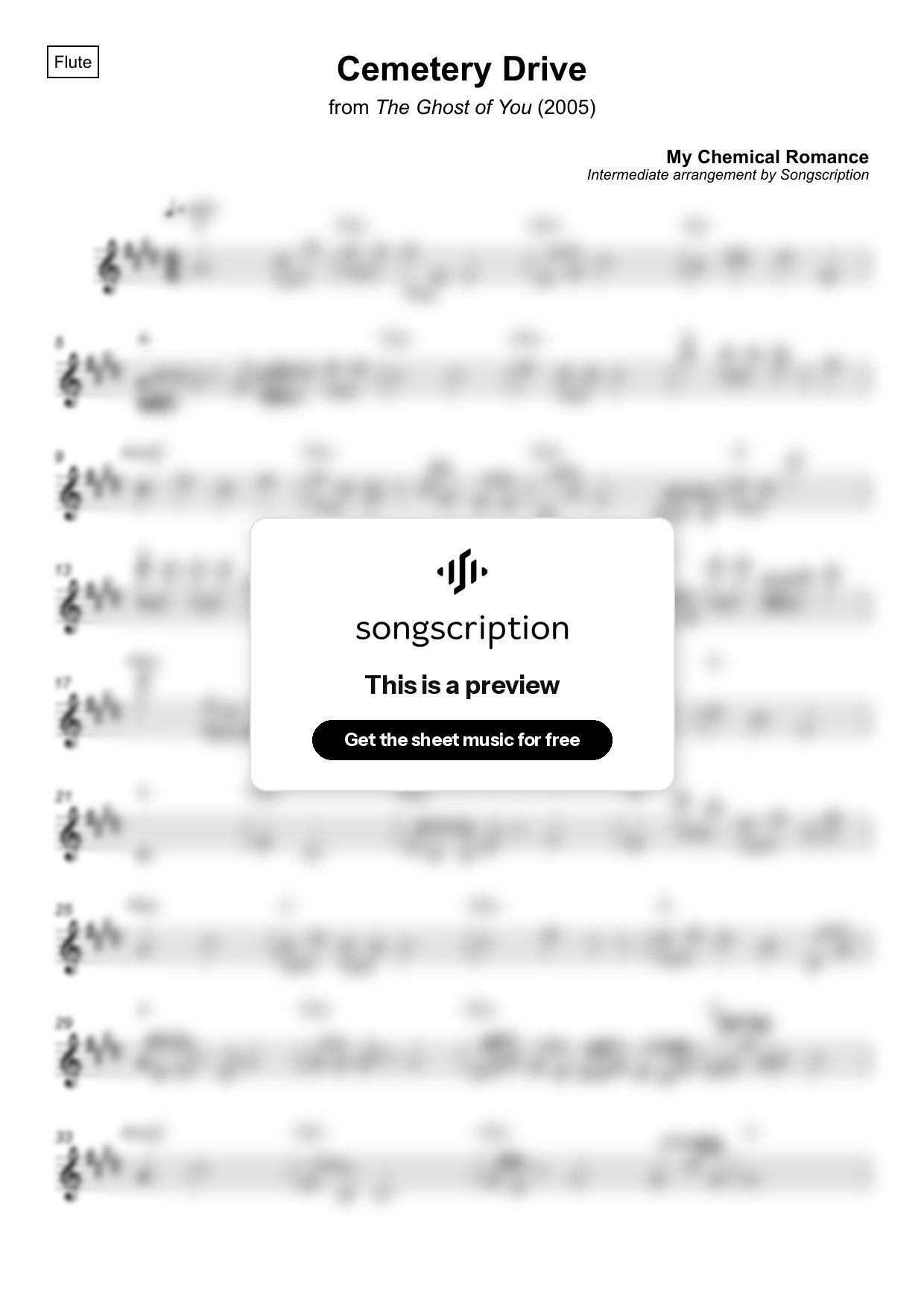 Intermediate Flute Sheet Music for "Cemetery Drive" by My Chemical Romance