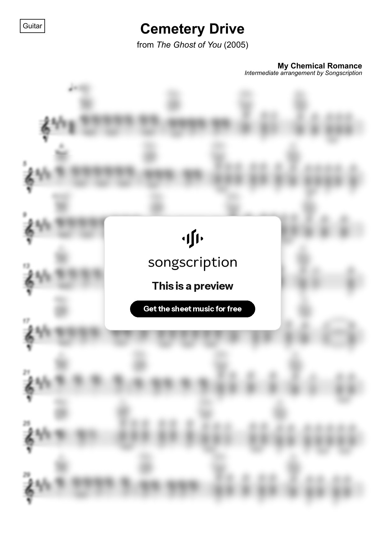 Intermediate Acoustic Guitar Sheet Music for "Cemetery Drive" by My Chemical Romance
