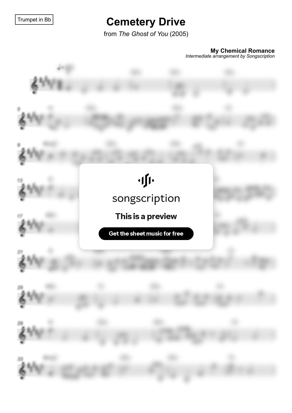 Intermediate Trumpet Sheet Music for "Cemetery Drive" by My Chemical Romance