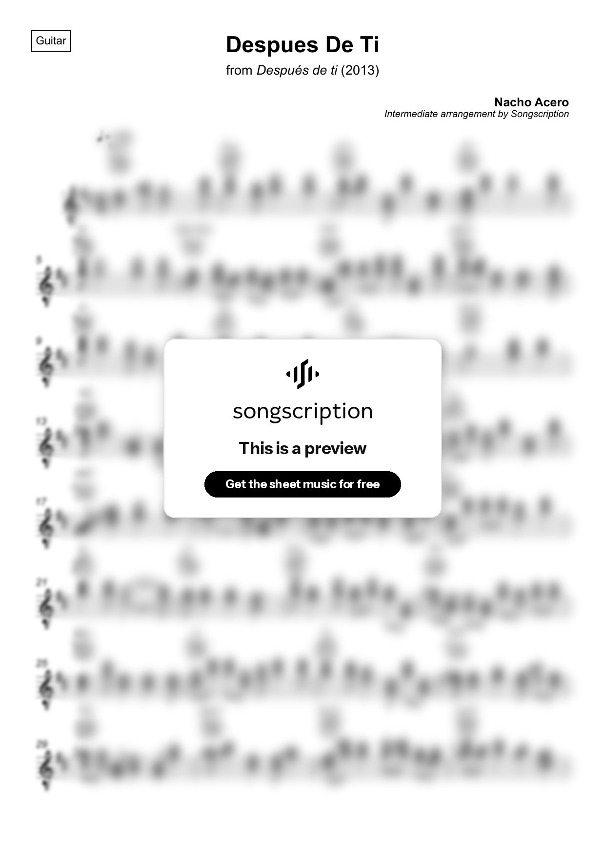 Intermediate Acoustic Guitar Sheet Music for "Despues De Ti" by Nacho Acero