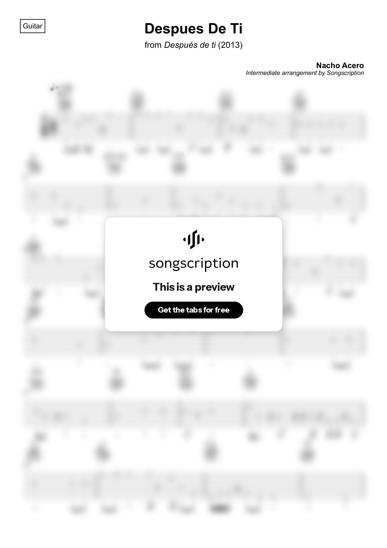 Intermediate Acoustic Guitar Tabs for "Despues De Ti" by Nacho Acero