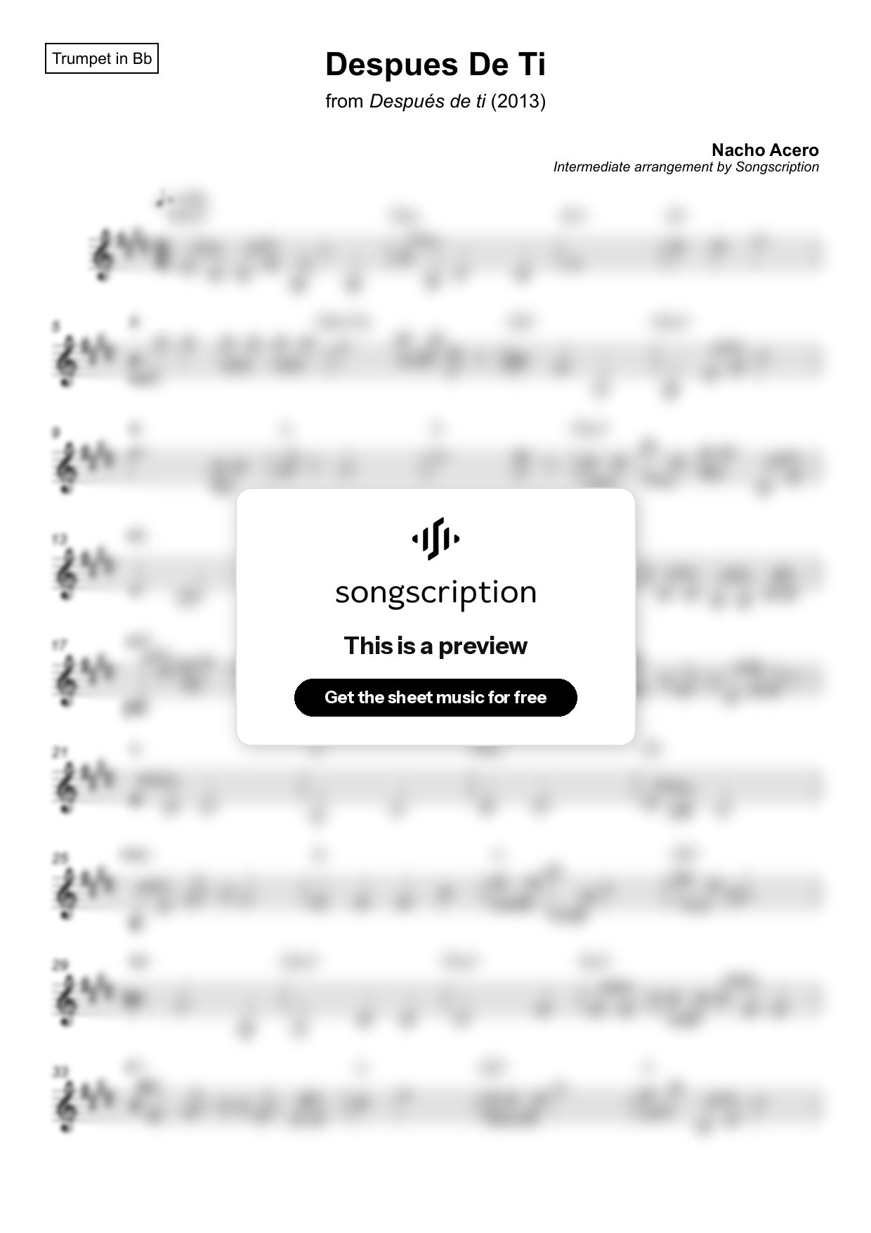 Intermediate Trumpet Sheet Music for "Despues De Ti" by Nacho Acero