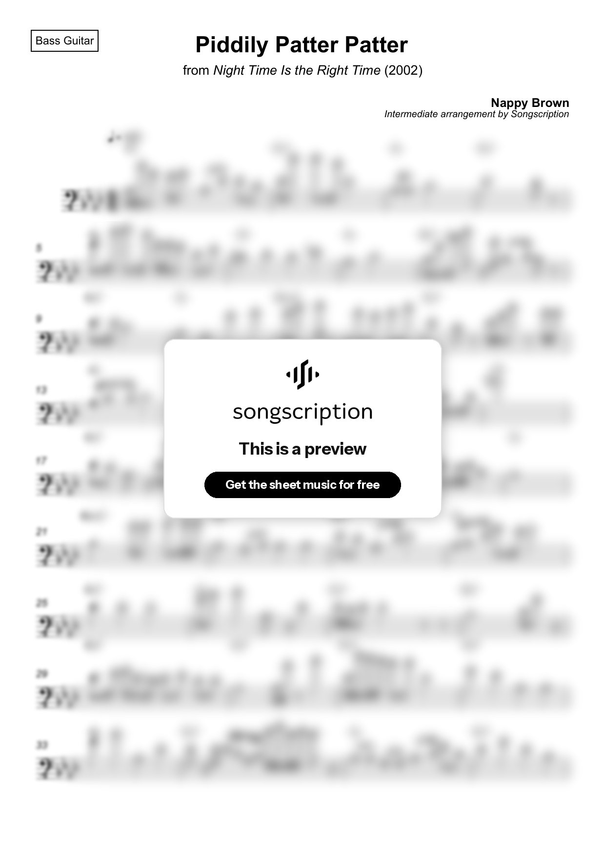 Intermediate Bass Guitar Sheet Music for "Piddily Patter Patter" by Nappy Brown