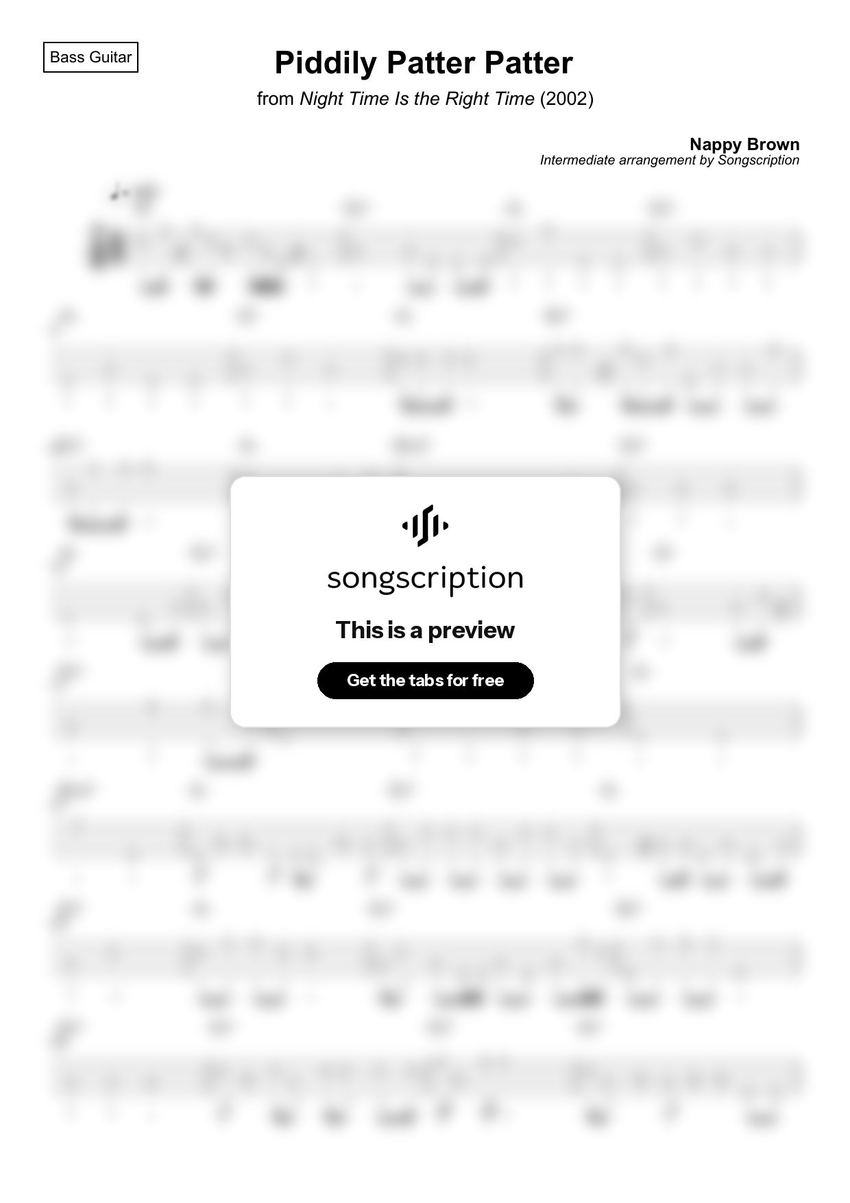 Intermediate Bass Guitar Tabs for "Piddily Patter Patter" by Nappy Brown