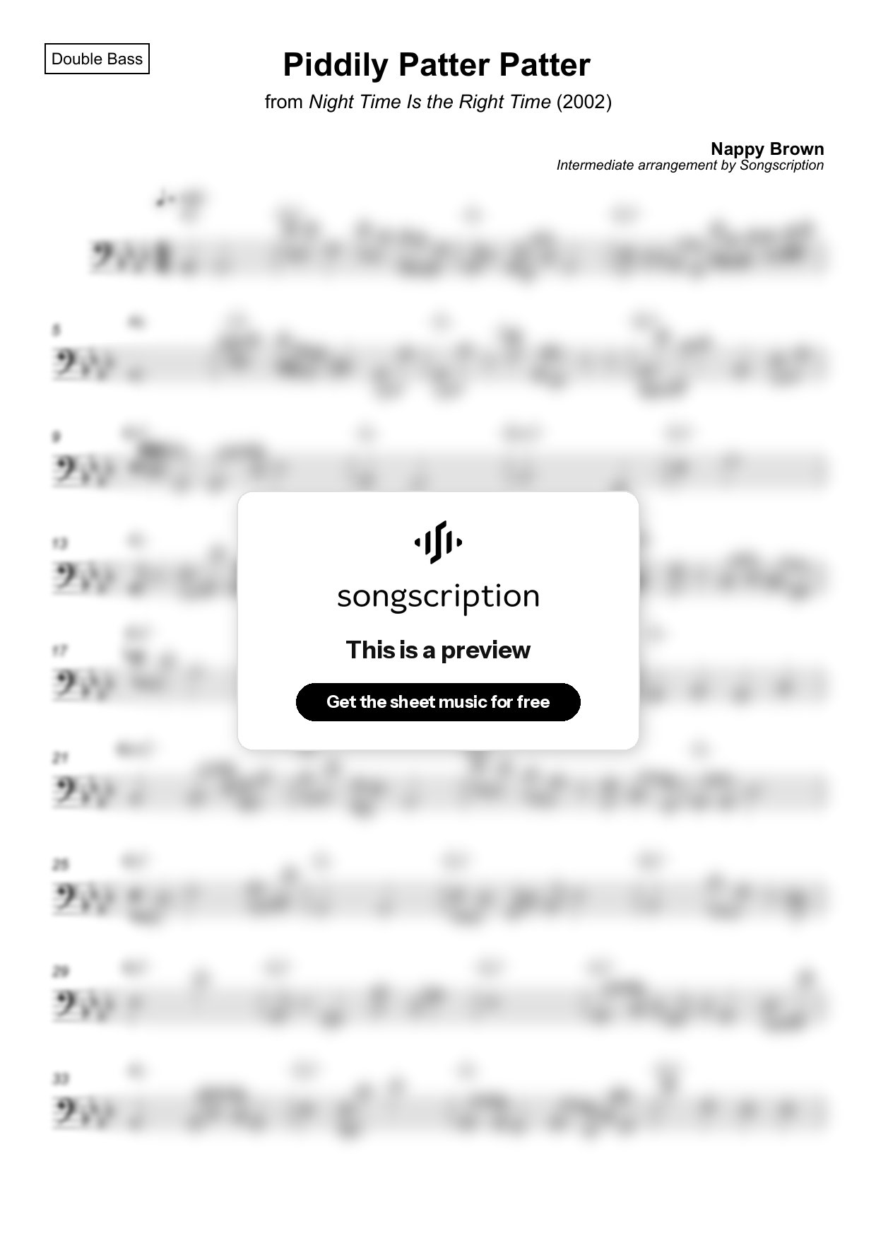 Intermediate Double Bass Sheet Music for "Piddily Patter Patter" by Nappy Brown