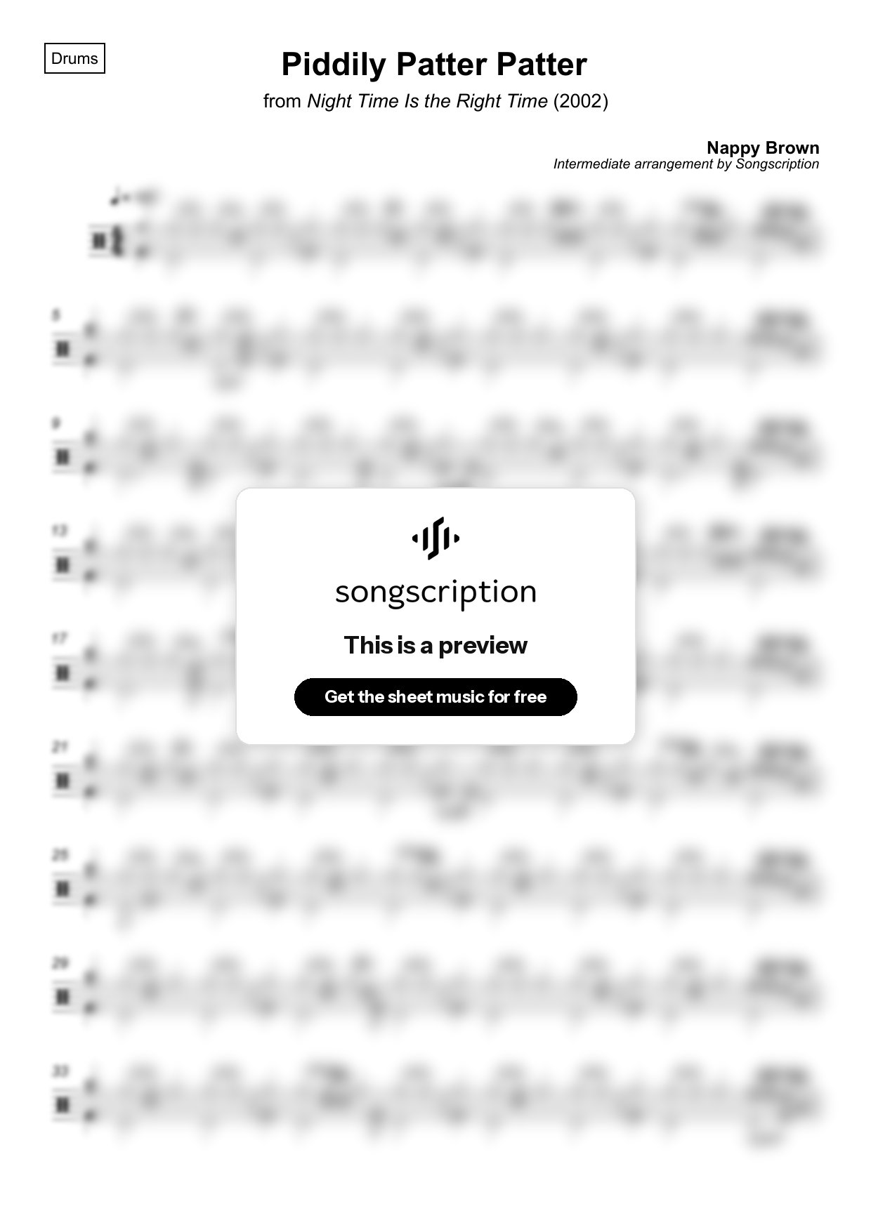Intermediate Drums Sheet Music for "Piddily Patter Patter" by Nappy Brown
