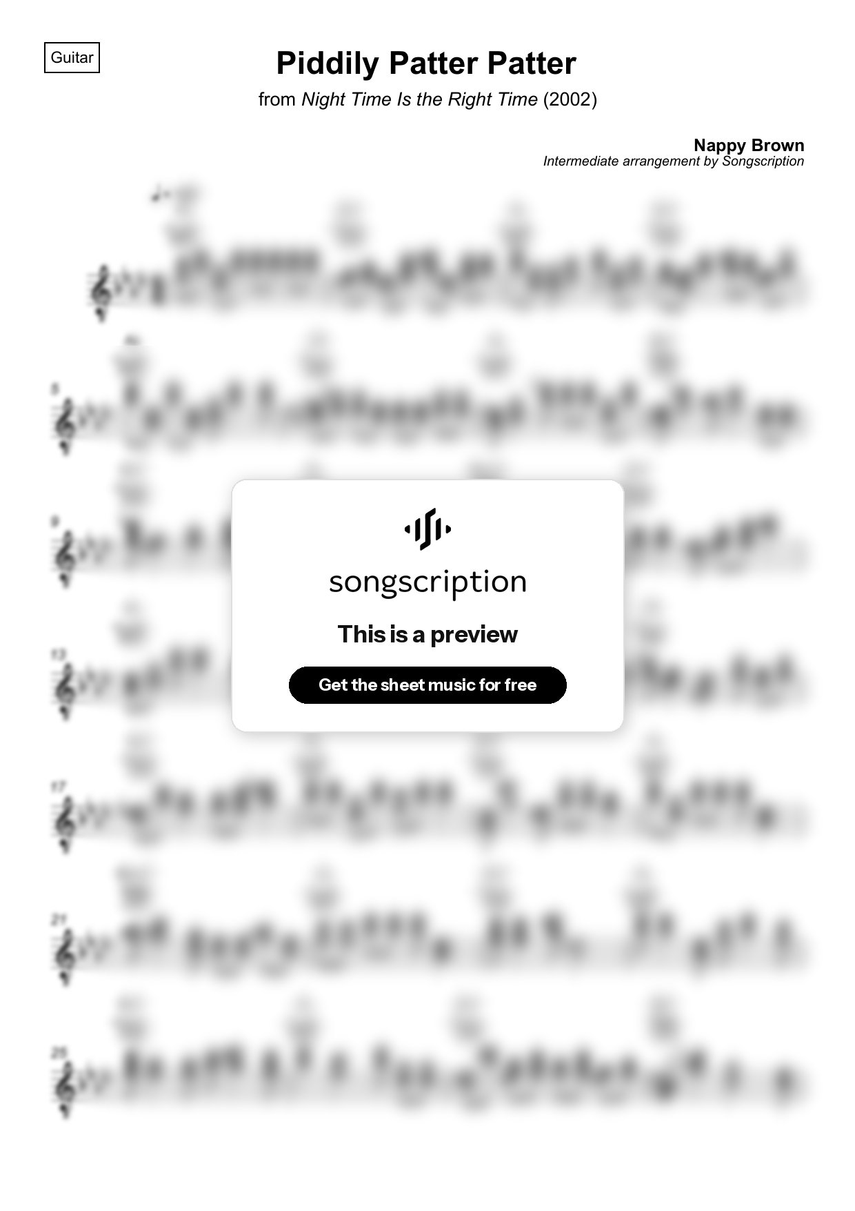 Intermediate Acoustic Guitar Sheet Music for "Piddily Patter Patter" by Nappy Brown