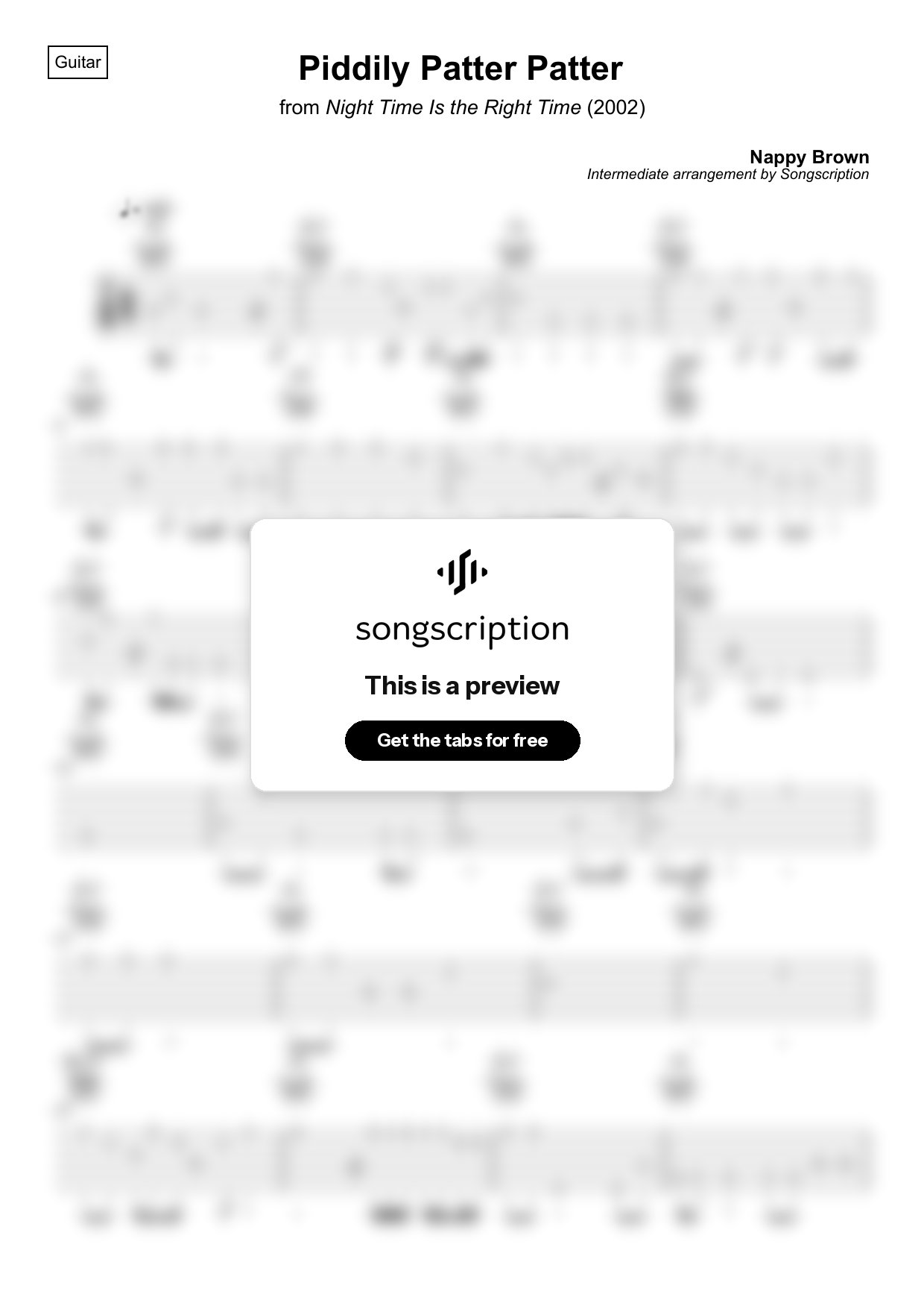 Intermediate Acoustic Guitar Tabs for "Piddily Patter Patter" by Nappy Brown