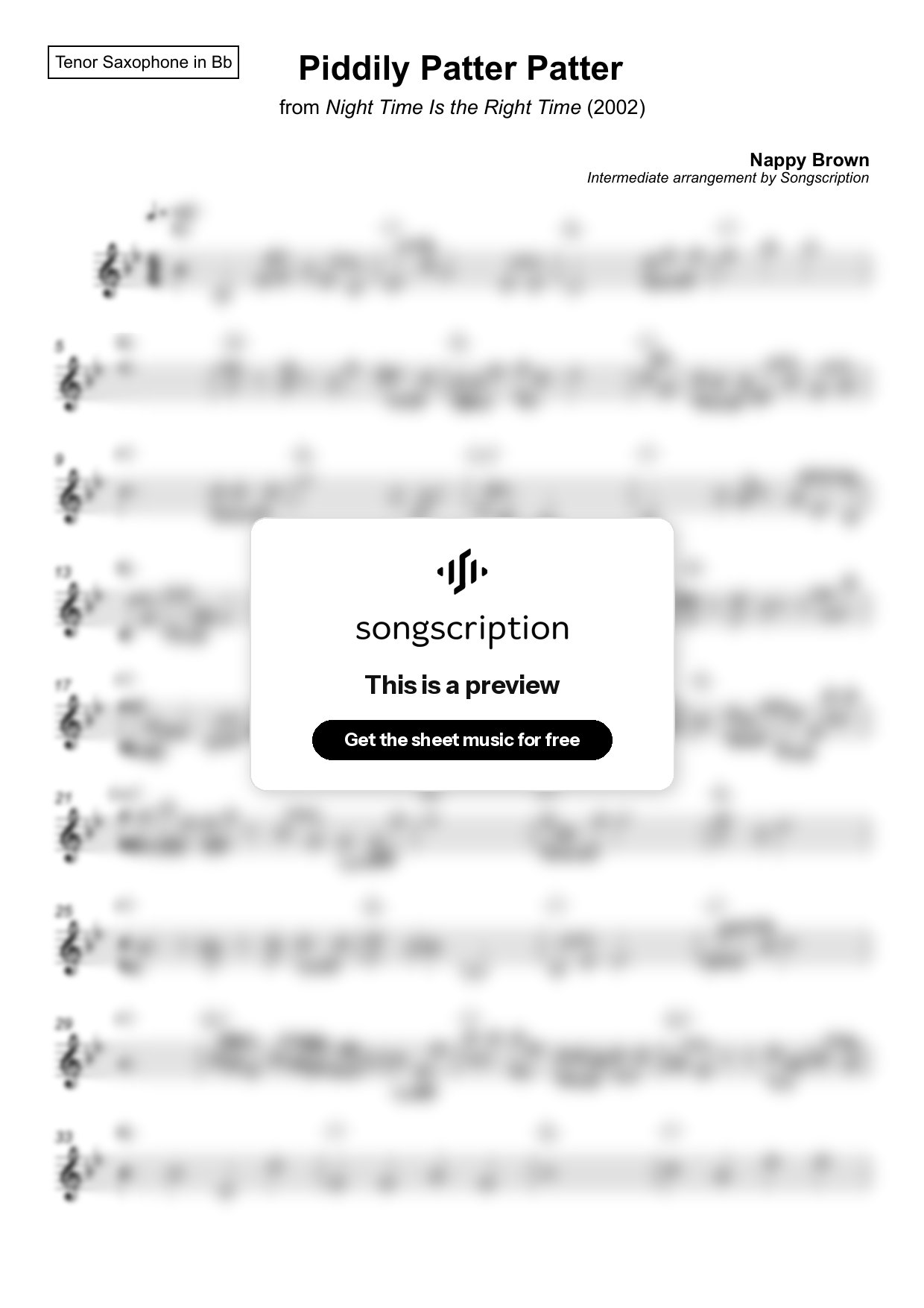 Intermediate Tenor Sax Sheet Music for "Piddily Patter Patter" by Nappy Brown