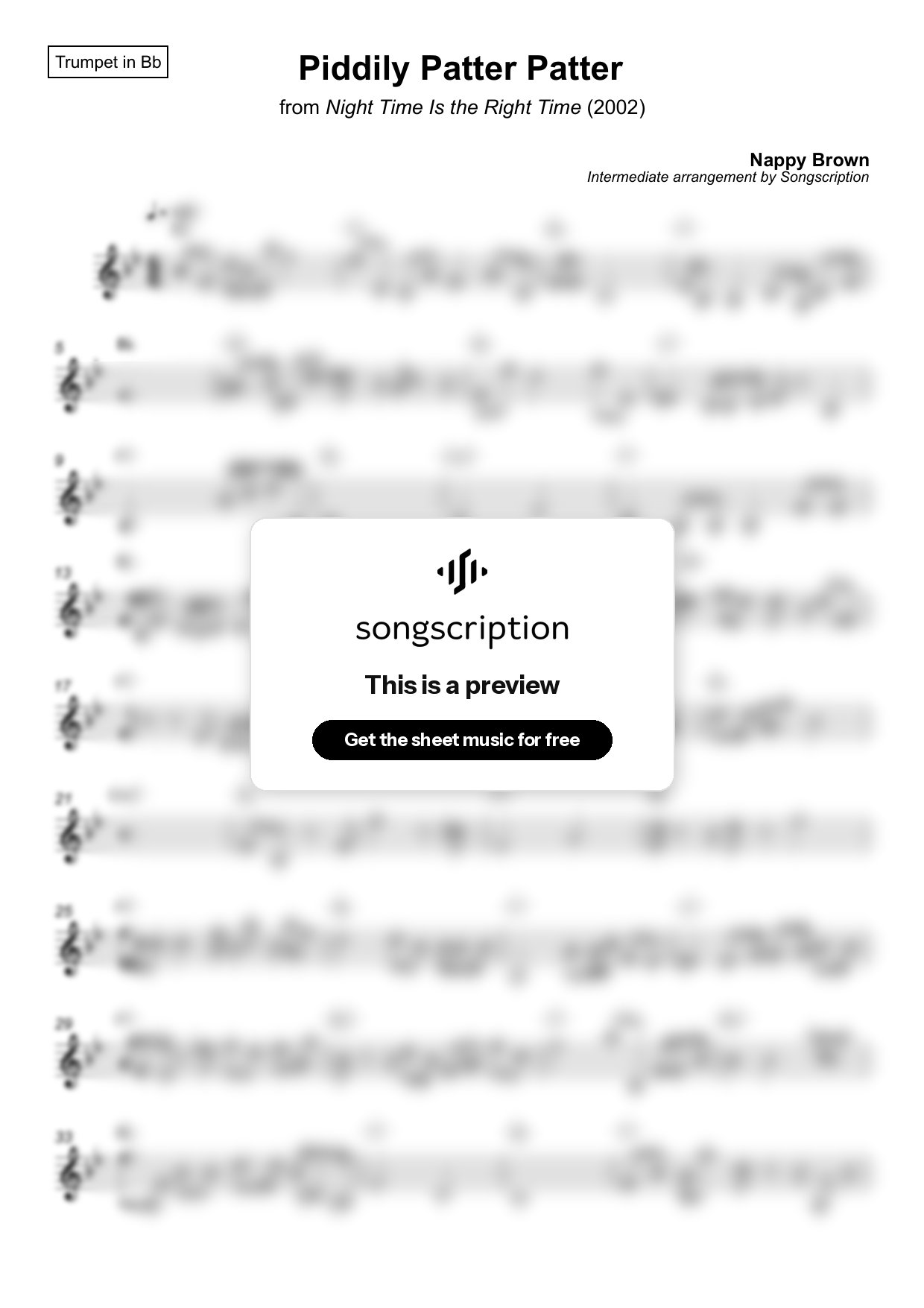 Intermediate Trumpet Sheet Music for "Piddily Patter Patter" by Nappy Brown