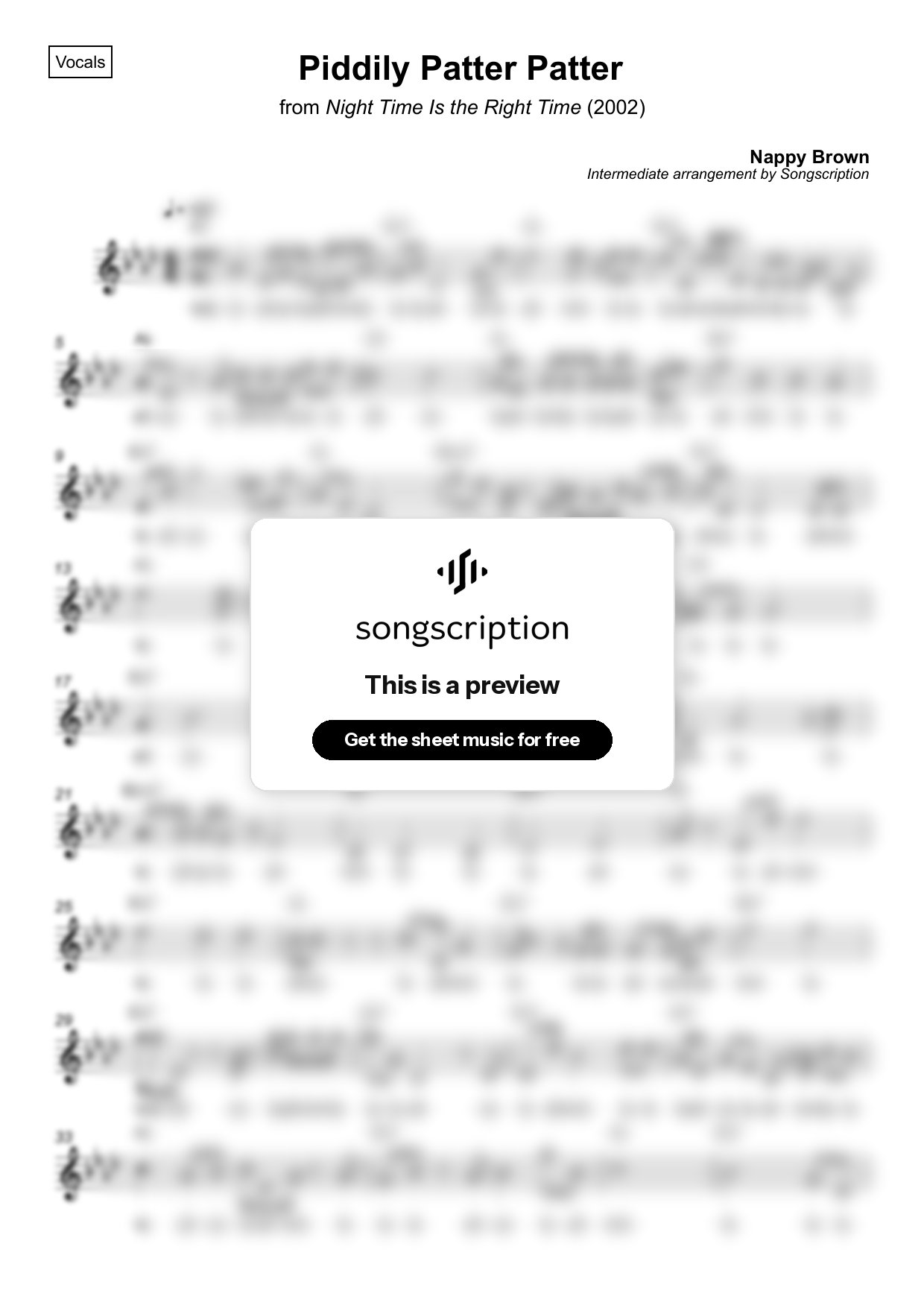 Intermediate Vocals Sheet Music for "Piddily Patter Patter" by Nappy Brown