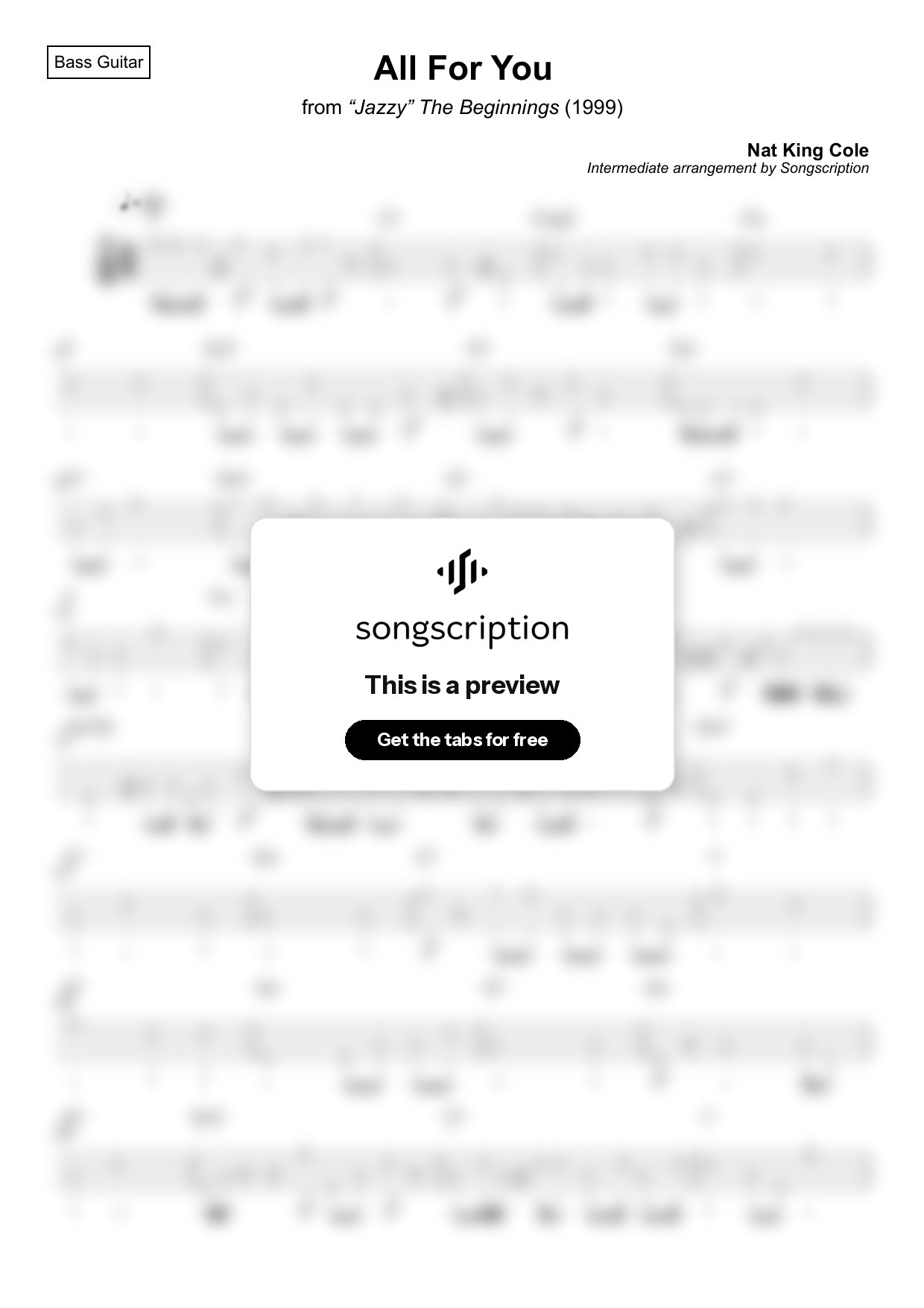 Intermediate Bass Guitar Tabs for "All For You" by Nat King Cole