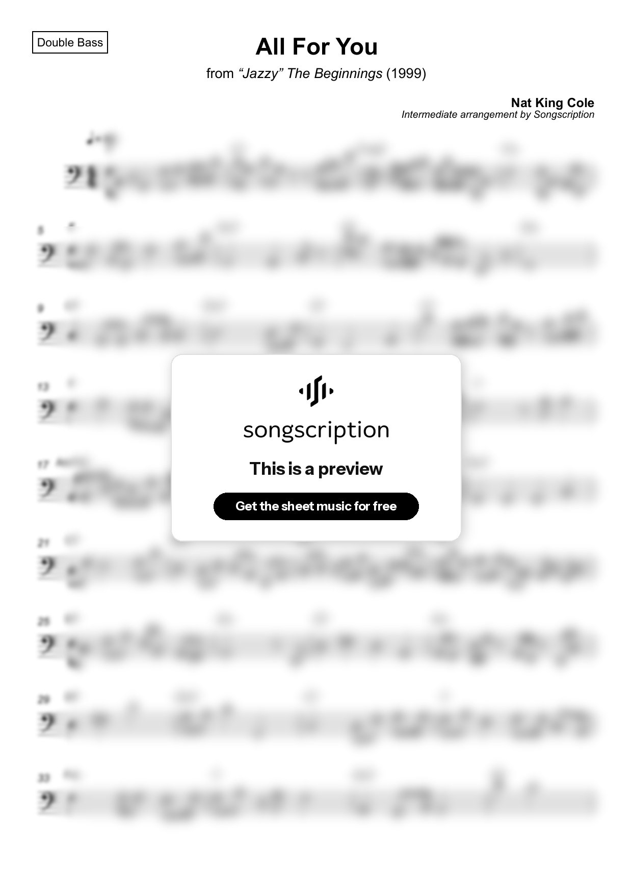 Intermediate Double Bass Sheet Music for "All For You" by Nat King Cole