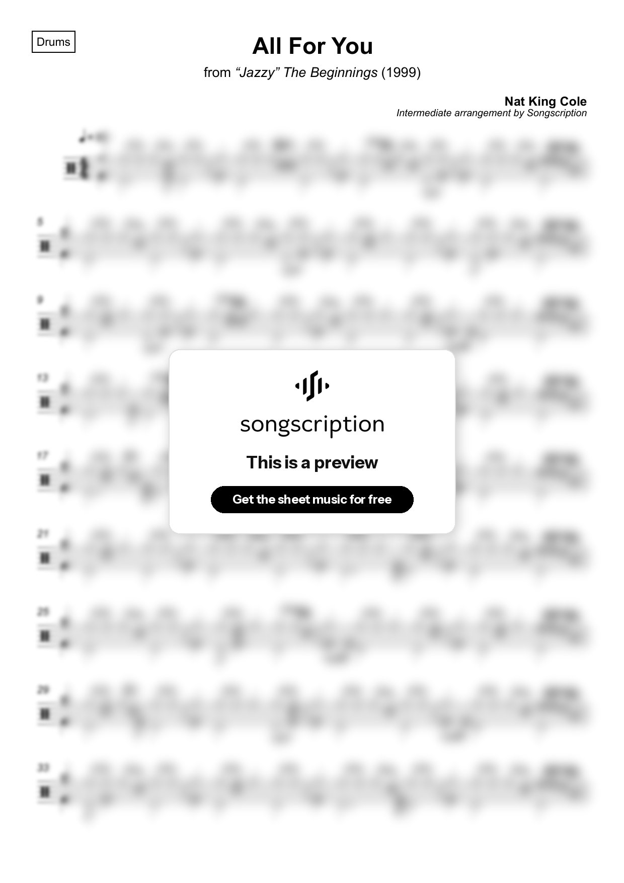 Intermediate Drums Sheet Music for "All For You" by Nat King Cole