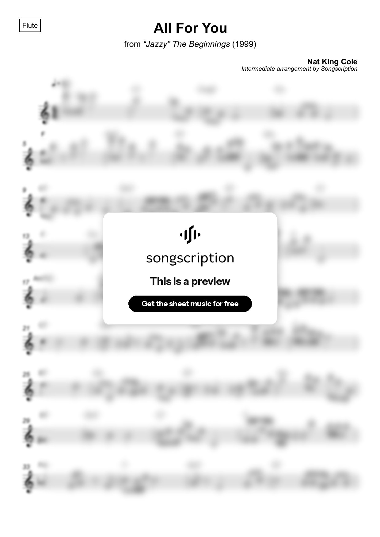 Intermediate Flute Sheet Music for "All For You" by Nat King Cole