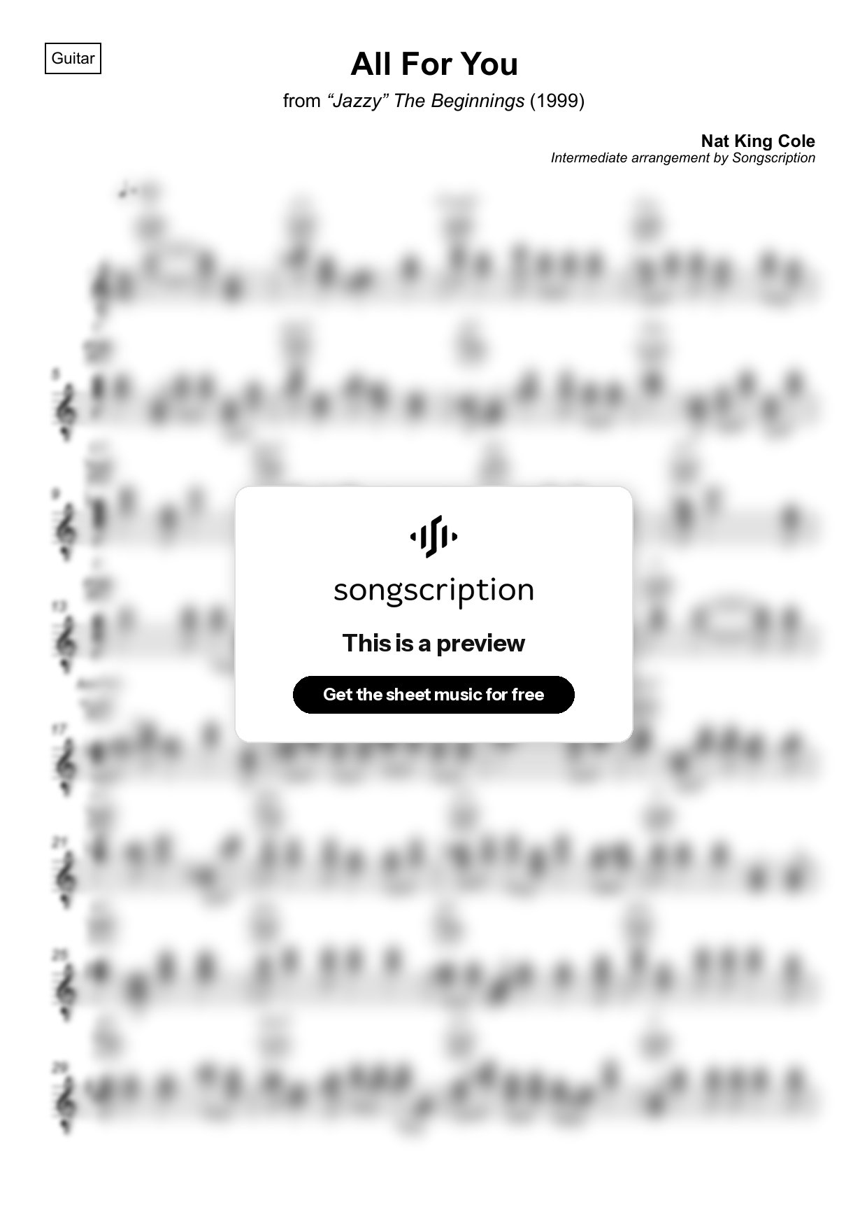 Intermediate Acoustic Guitar Sheet Music for "All For You" by Nat King Cole