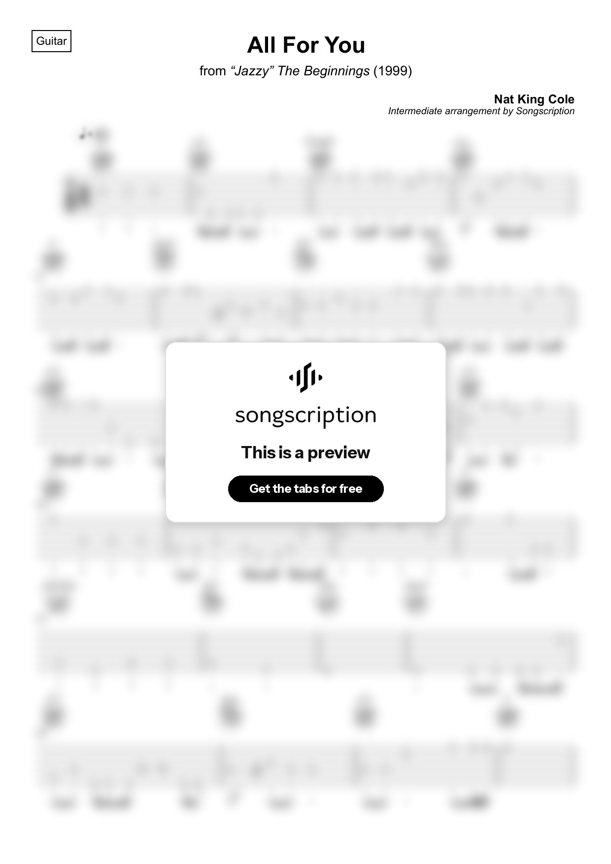 Intermediate Acoustic Guitar Tabs for "All For You" by Nat King Cole