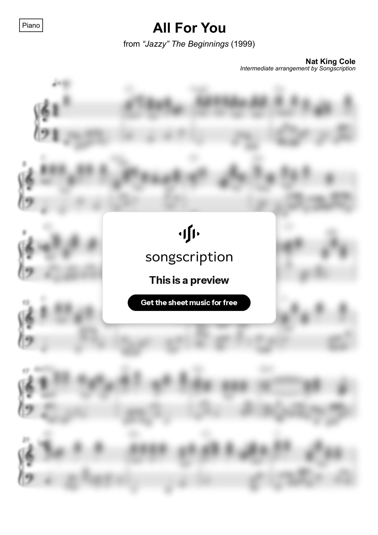 Intermediate Piano Sheet Music for "All For You" by Nat King Cole