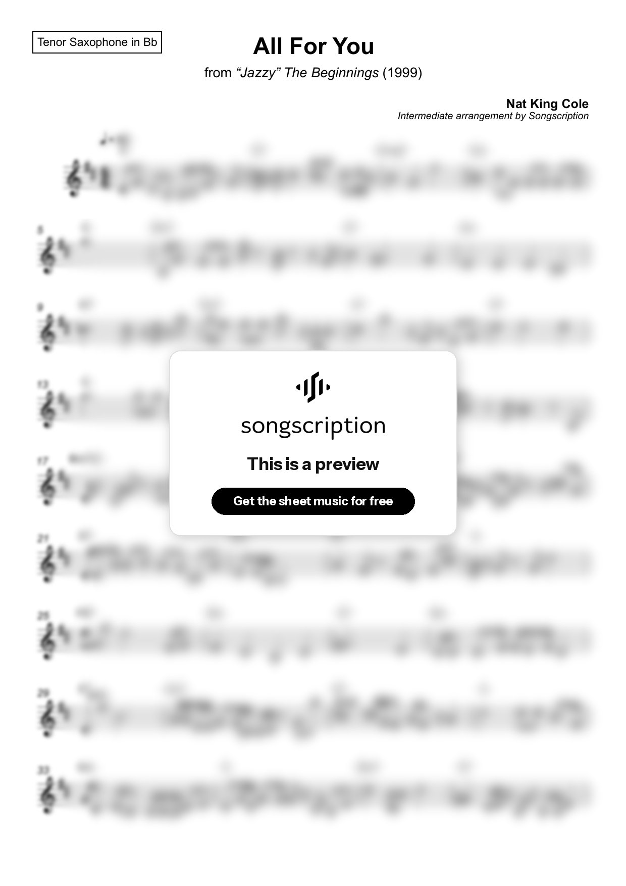 Intermediate Tenor Sax Sheet Music for "All For You" by Nat King Cole