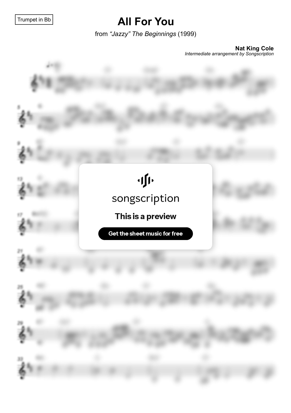 Intermediate Trumpet Sheet Music for "All For You" by Nat King Cole