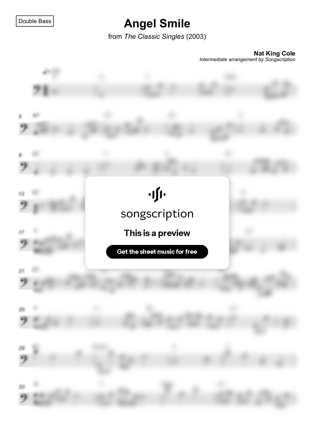Intermediate Double Bass Sheet Music for "Angel Smile" by Nat King Cole