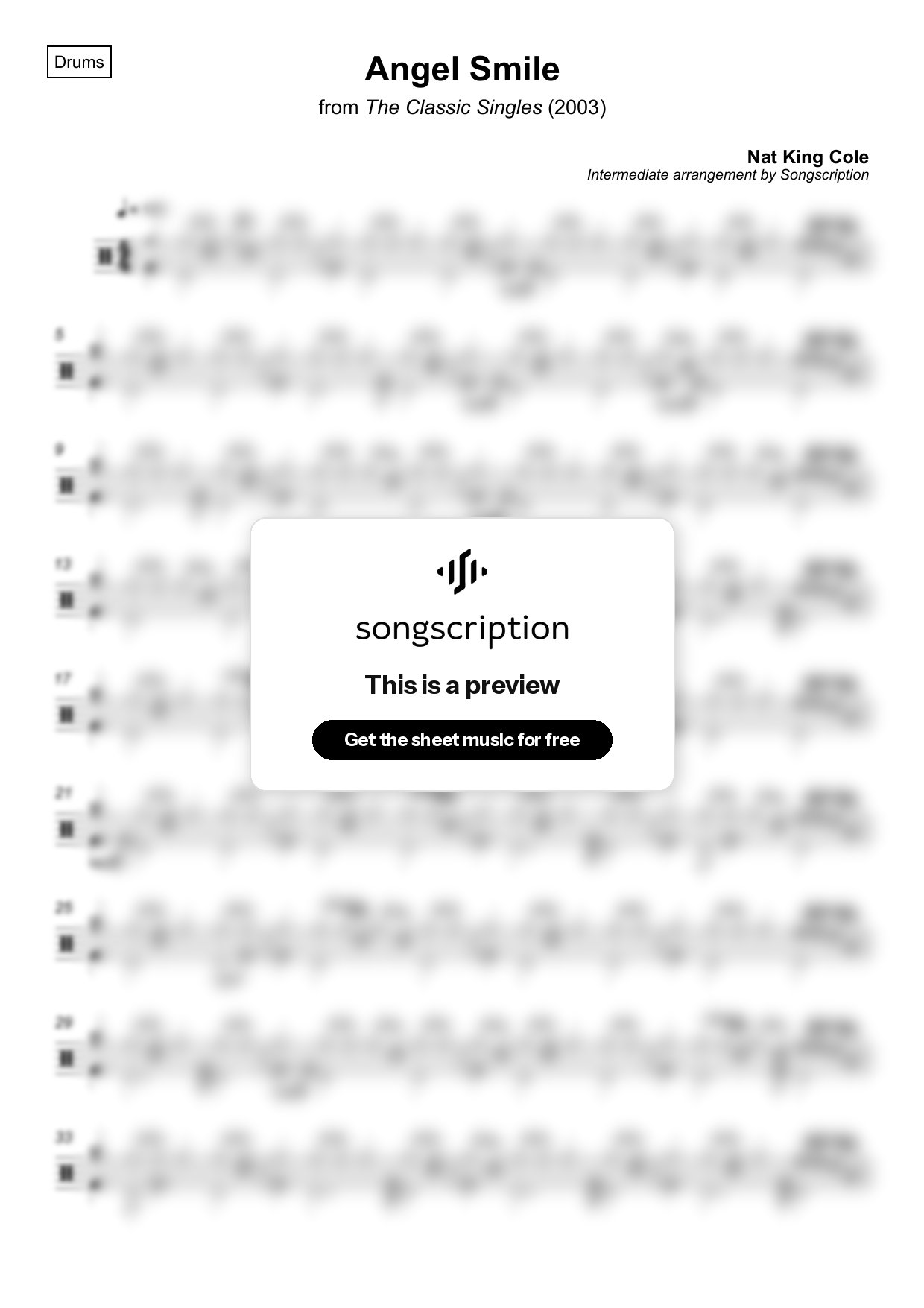 Intermediate Drums Sheet Music for "Angel Smile" by Nat King Cole