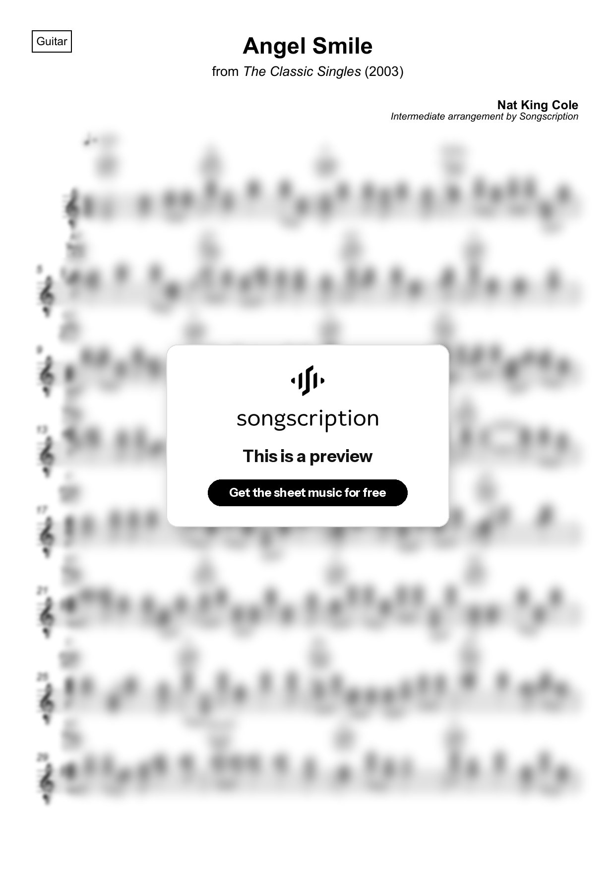Intermediate Acoustic Guitar Sheet Music for "Angel Smile" by Nat King Cole
