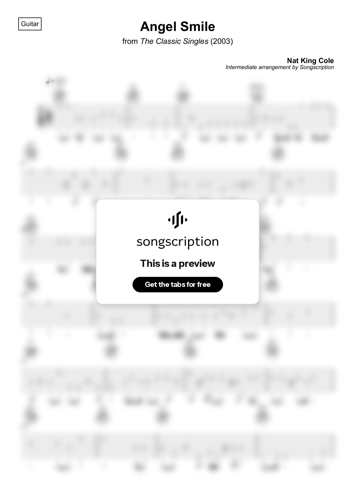 Intermediate Acoustic Guitar Tabs for "Angel Smile" by Nat King Cole