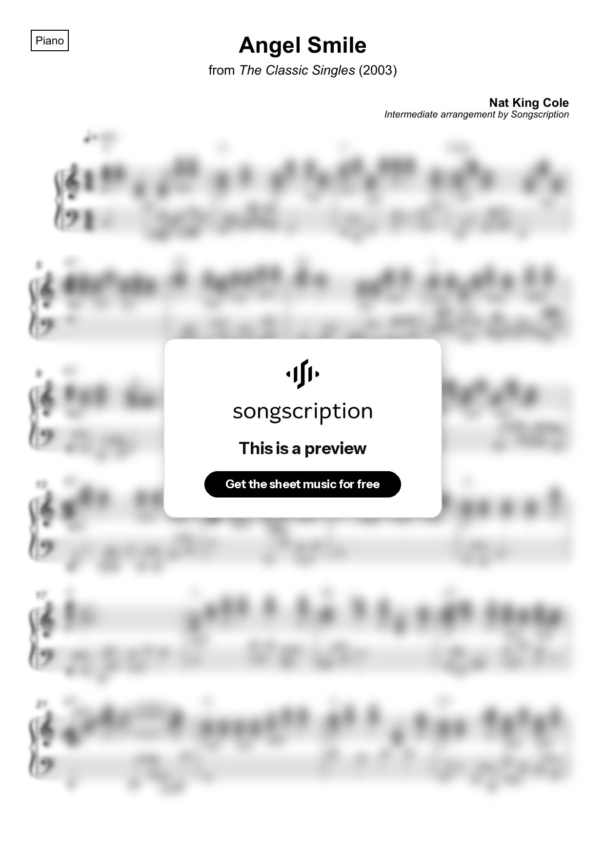 Intermediate Piano Sheet Music for "Angel Smile" by Nat King Cole