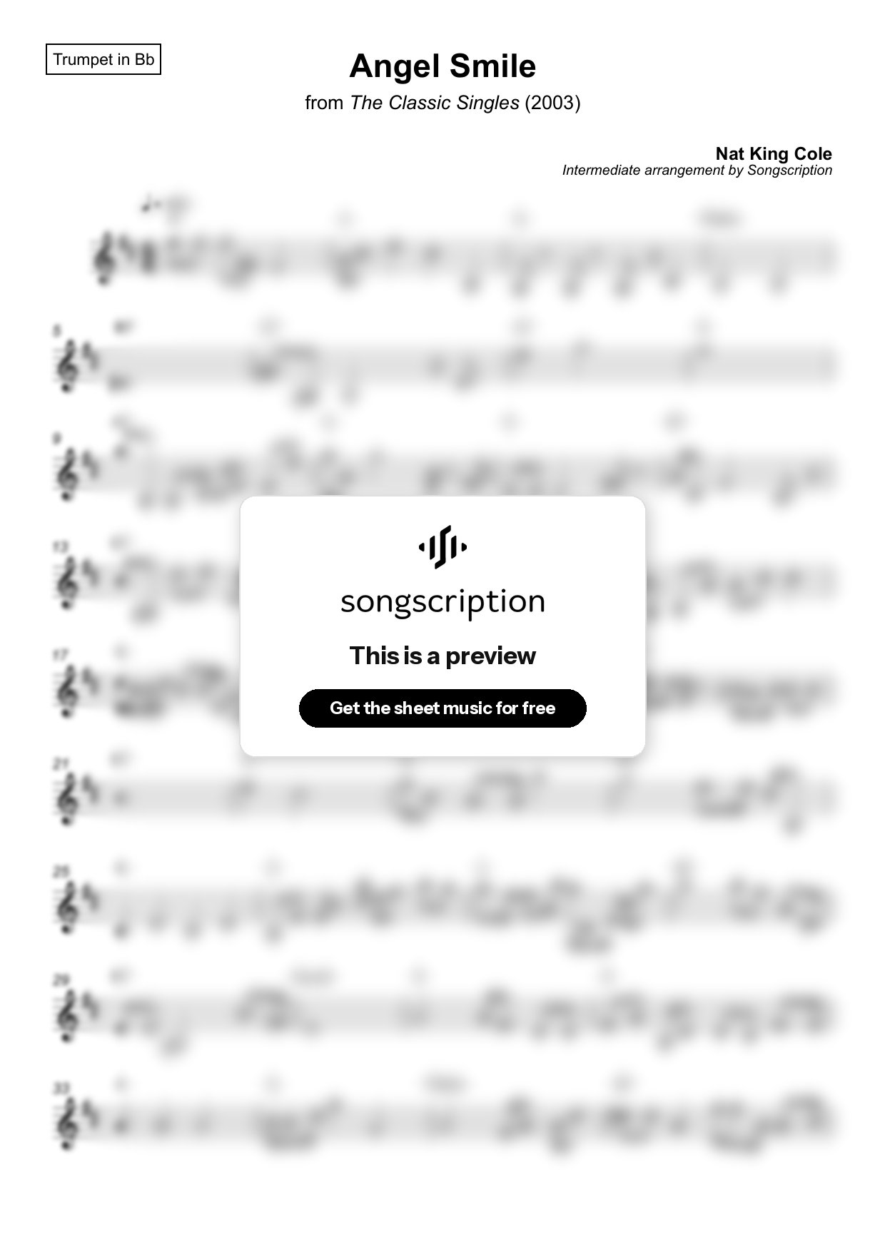 Intermediate Trumpet Sheet Music for "Angel Smile" by Nat King Cole