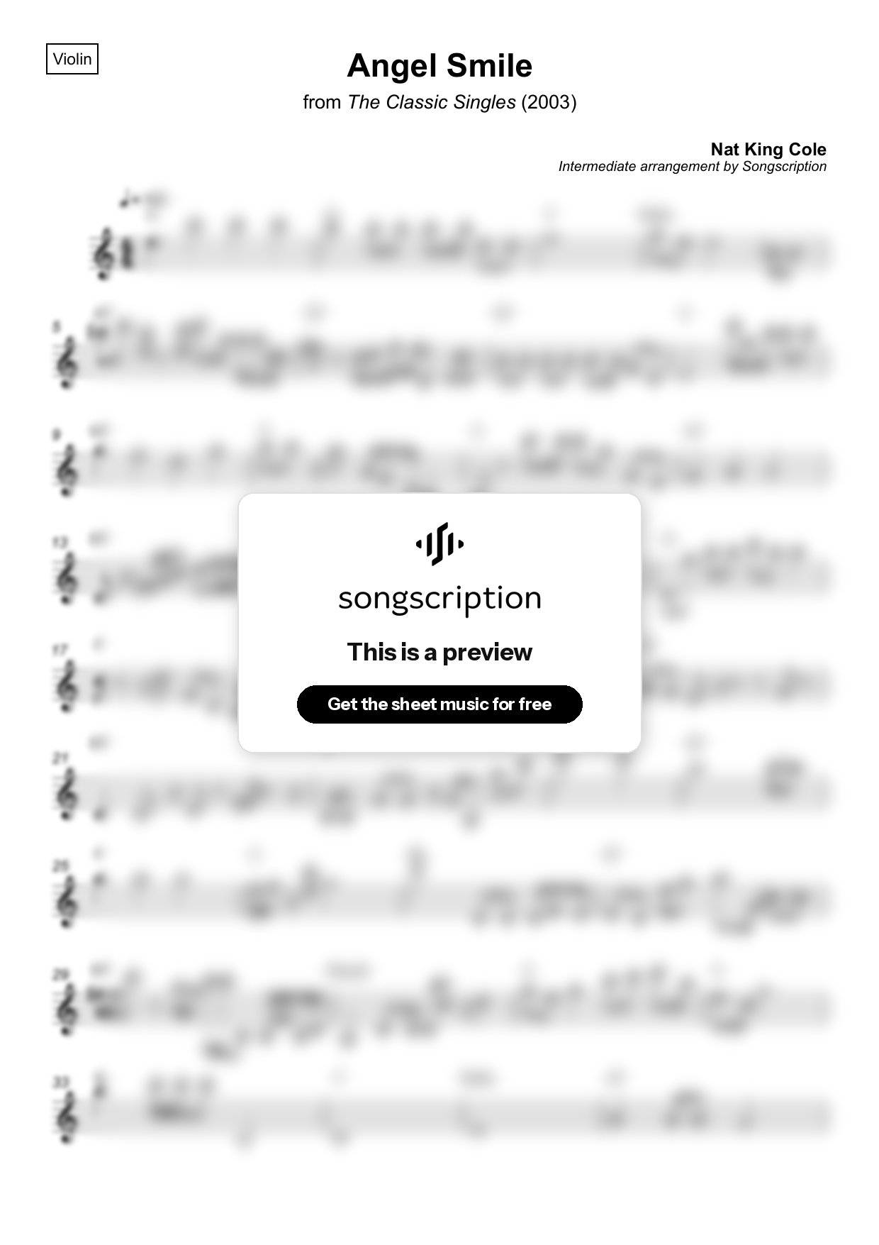Intermediate Violin Sheet Music for "Angel Smile" by Nat King Cole